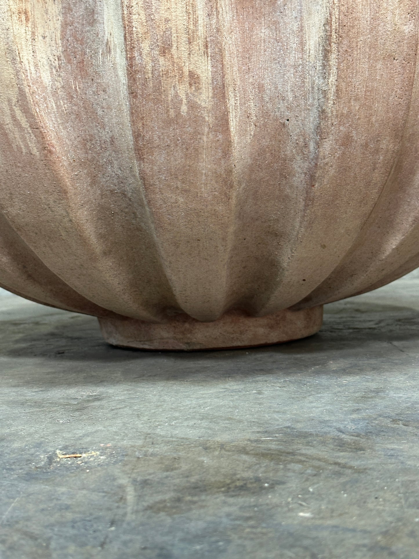 Francesco Del Re Italian Terracotta Fluted Bowl Planter, Ciotola Scanalata, 31.5 Inch, Weathered Patina