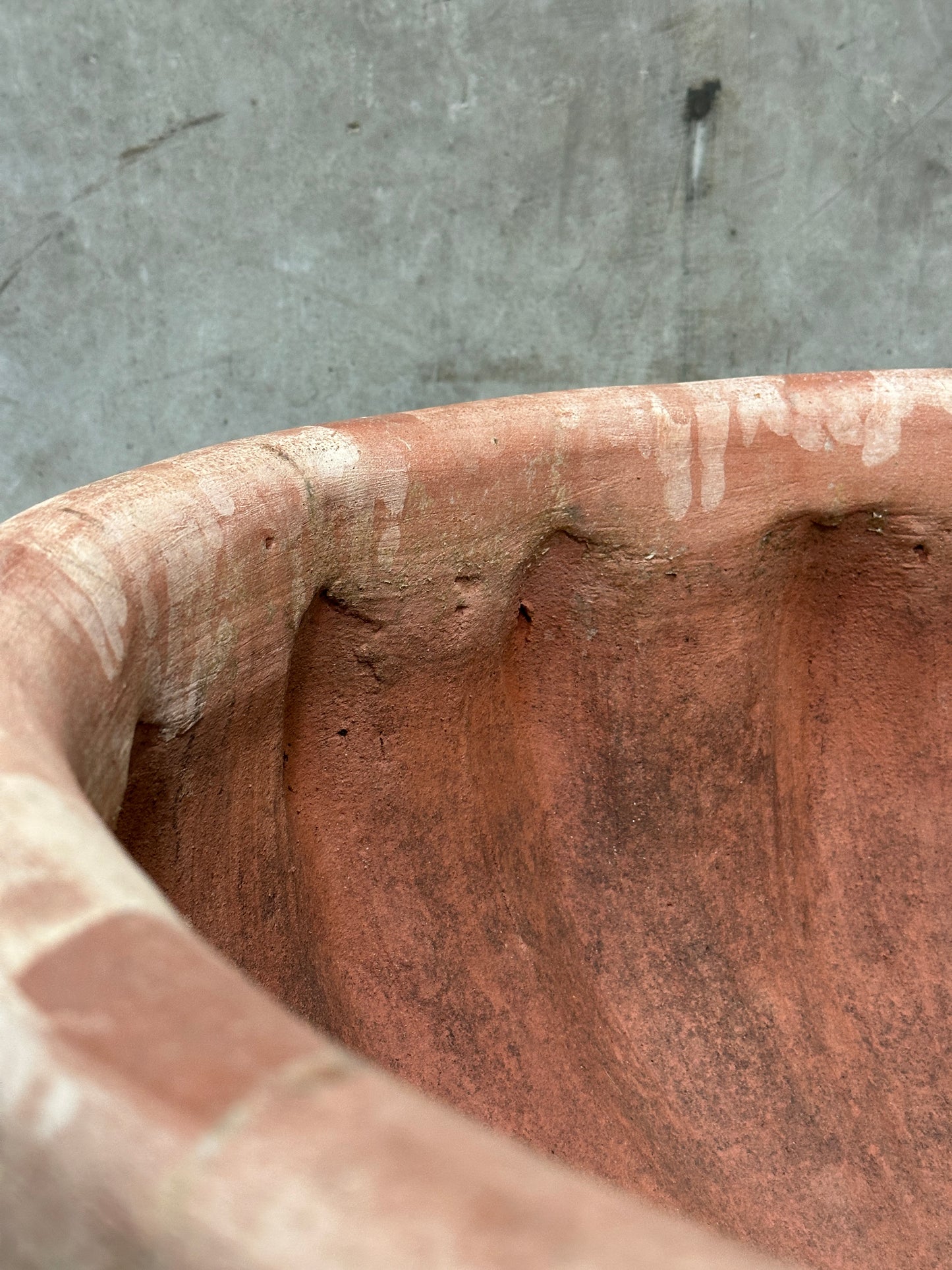 Francesco Del Re Italian Terracotta Fluted Bowl Planter, Ciotola Scanalata, 31.5 Inch, Weathered Patina