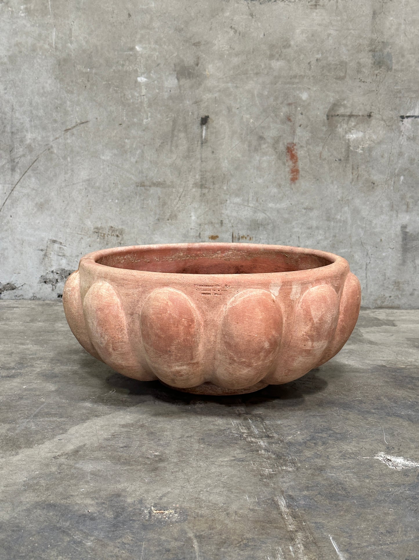 Francesco Del Re Italian Terracotta Lobed Bowl Planter, Ciotola Baccellata, 22 Inch, Weathered Patina