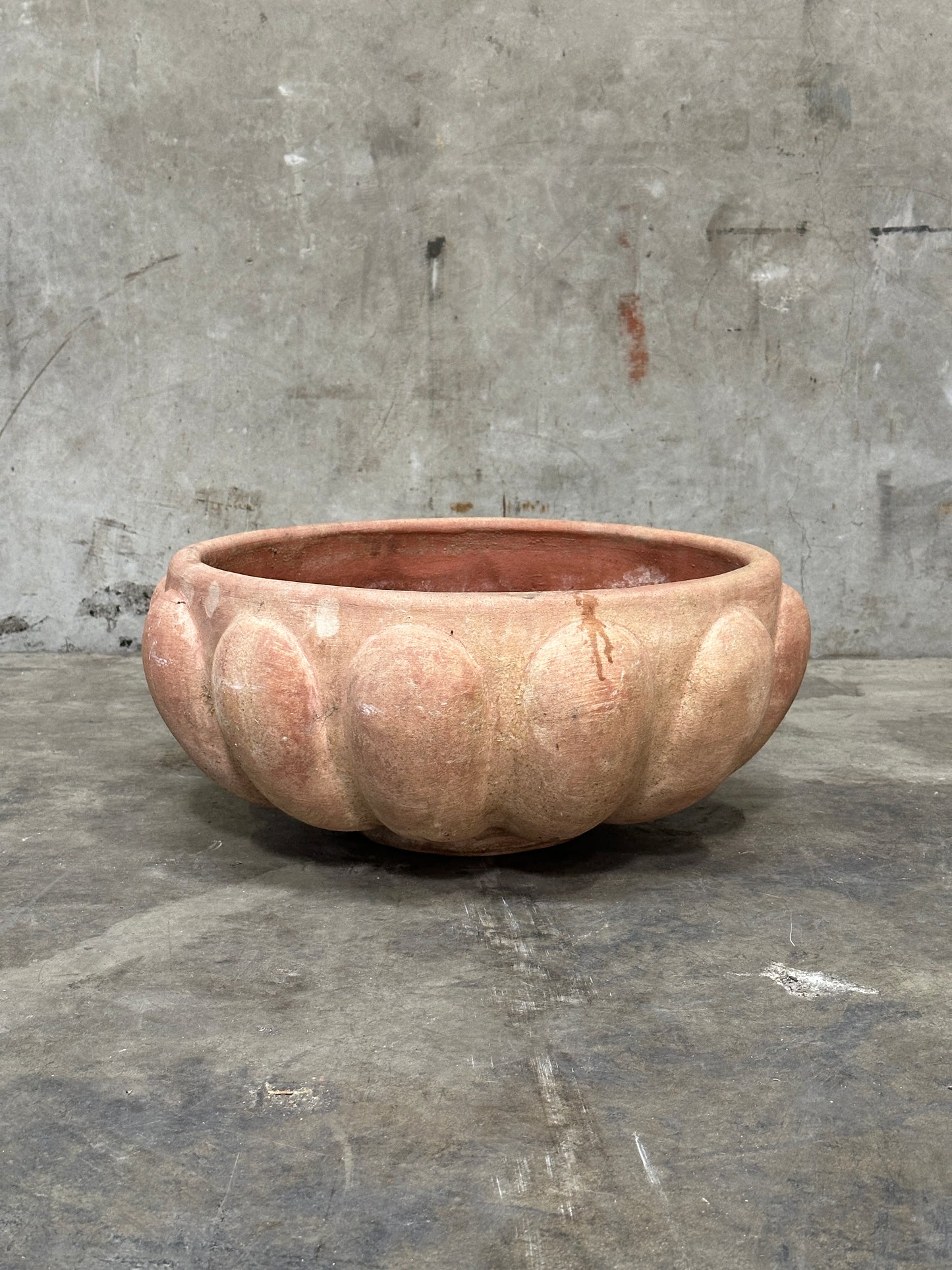 Francesco Del Re Italian Terracotta Lobed Bowl Planter, Ciotola Baccellata, 22 Inch, Weathered Patina