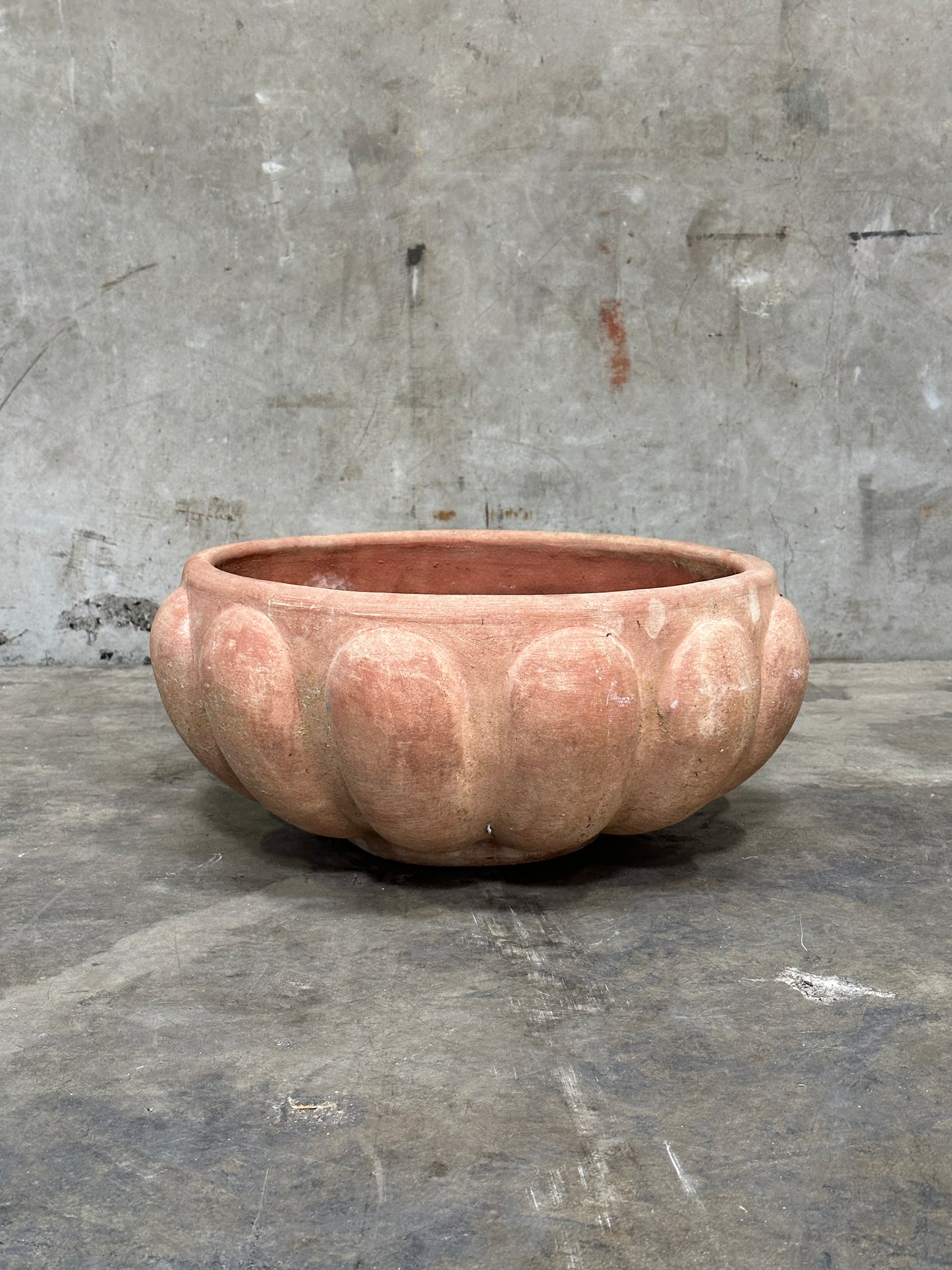 Francesco Del Re Italian Terracotta Lobed Bowl Planter, Ciotola Baccellata, 22 Inch, Weathered Patina