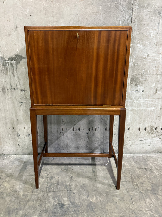 Frits Henningsen Danish Teak Drop-Front Bar Cabinet – 1940s Mid-Century Secretary (38” Tall)