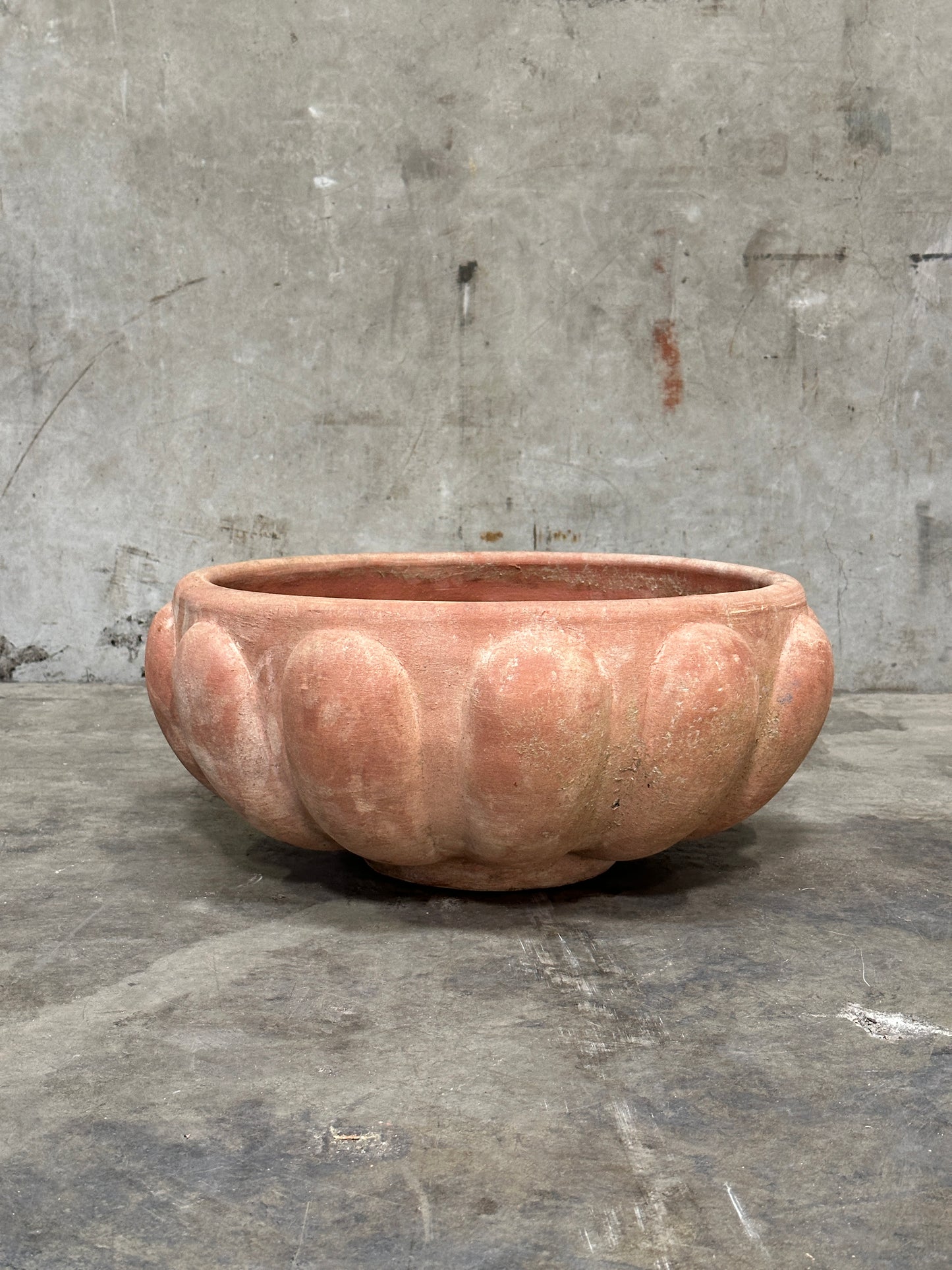 Francesco Del Re Italian Terracotta Lobed Bowl Planter, Ciotola Baccellata, 22 Inch, Weathered Patina