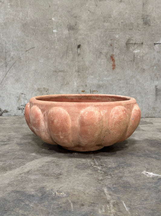 Francesco Del Re Italian Terracotta Lobed Bowl Planter, Ciotola Baccellata, 22 Inch, Weathered Patina