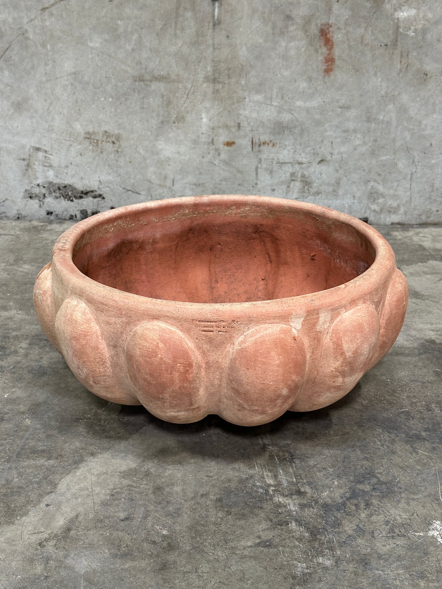 Francesco Del Re Italian Terracotta Lobed Bowl Planter, Ciotola Baccellata, 22 Inch, Weathered Patina