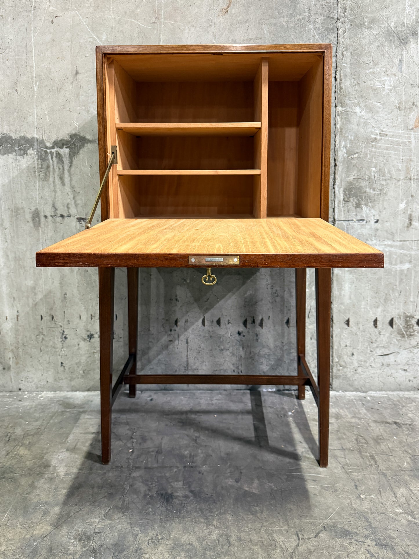 Frits Henningsen Danish Teak Drop-Front Bar Cabinet – 1940s Mid-Century Secretary (38” Tall)