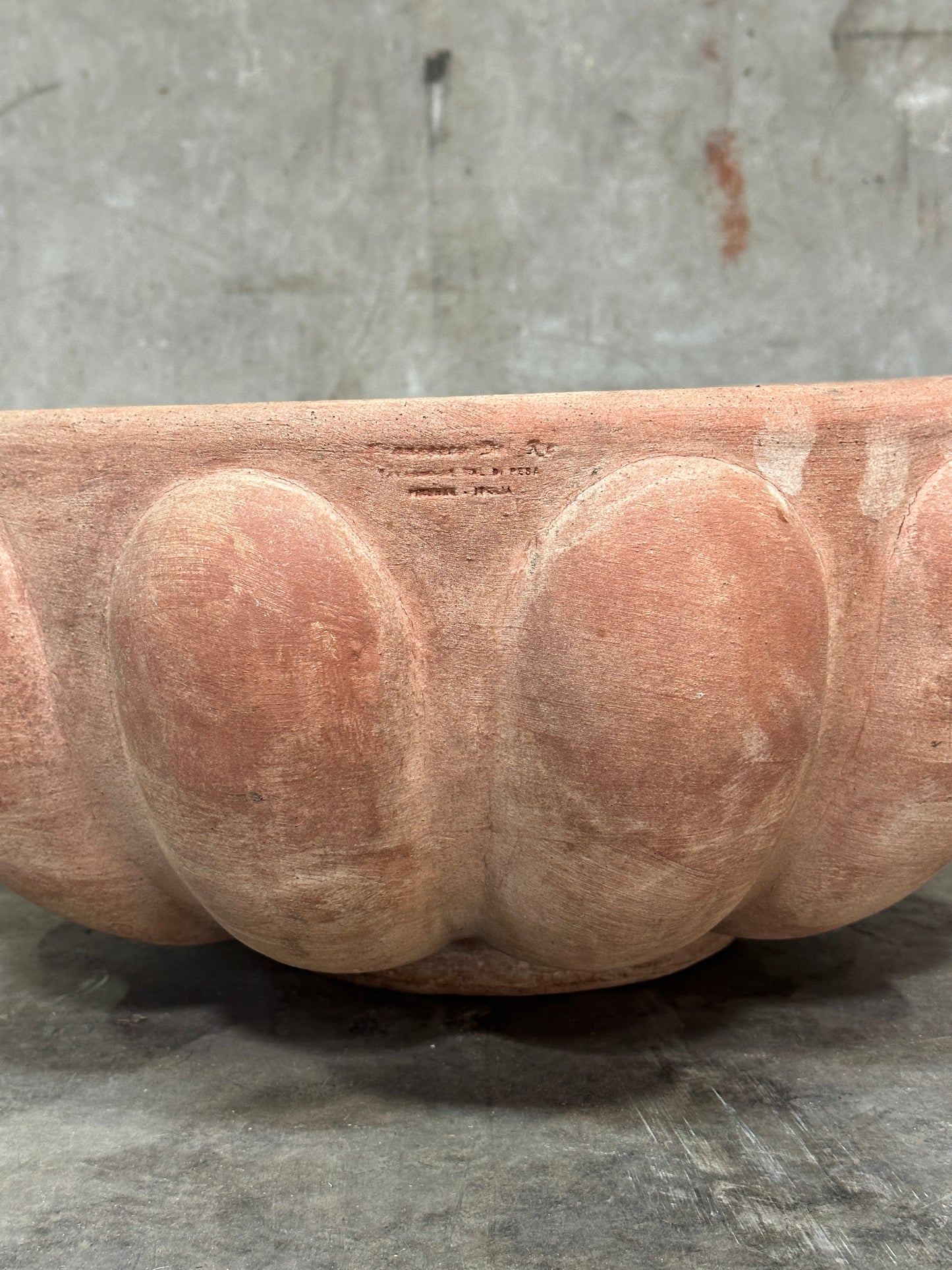 Francesco Del Re Italian Terracotta Lobed Bowl Planter, Ciotola Baccellata, 22 Inch, Weathered Patina
