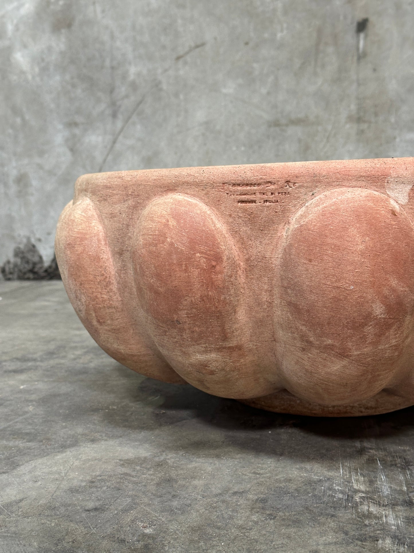 Francesco Del Re Italian Terracotta Lobed Bowl Planter, Ciotola Baccellata, 22 Inch, Weathered Patina