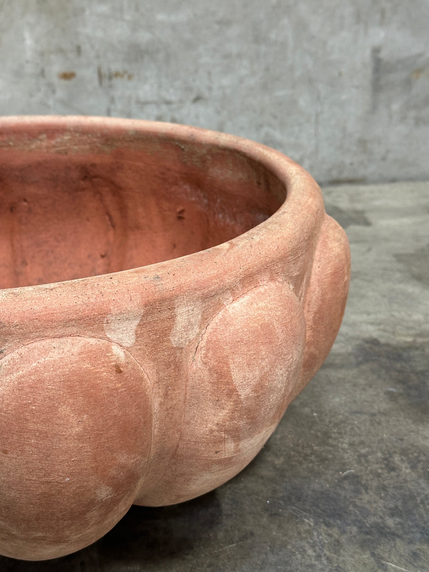 Francesco Del Re Italian Terracotta Lobed Bowl Planter, Ciotola Baccellata, 22 Inch, Weathered Patina
