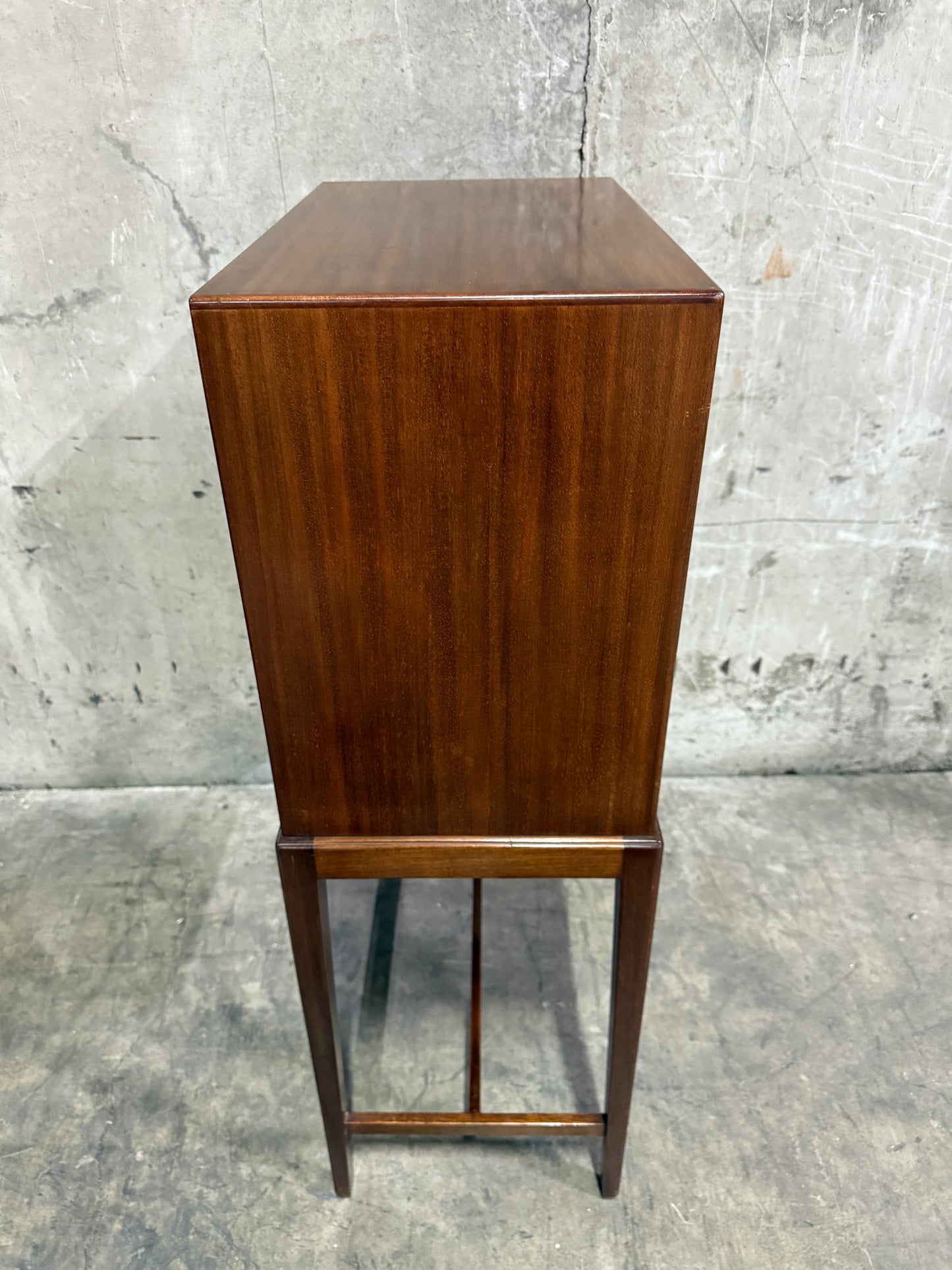 Frits Henningsen Danish Teak Drop-Front Bar Cabinet – 1940s Mid-Century Secretary (38” Tall)