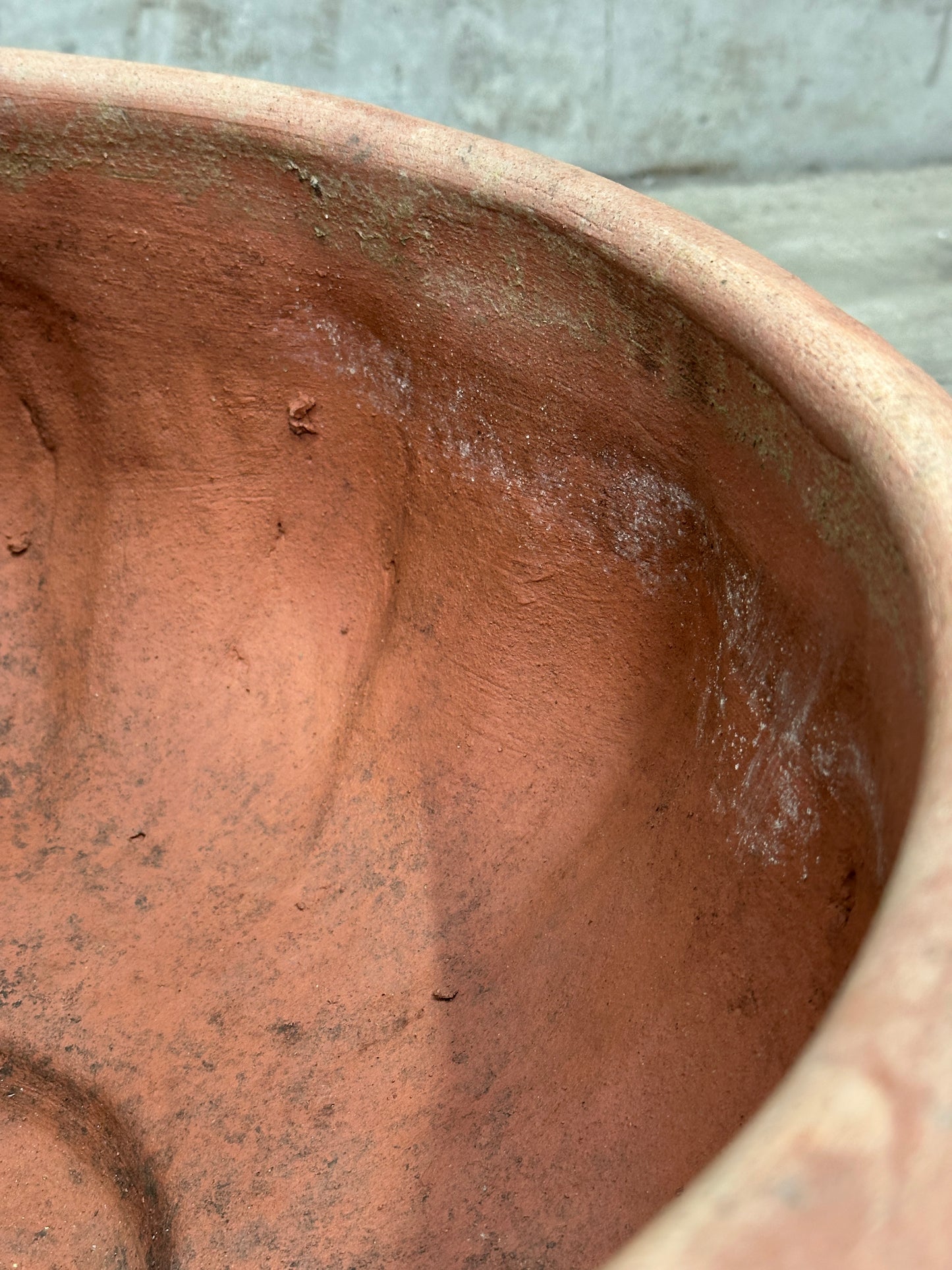 Francesco Del Re Italian Terracotta Lobed Bowl Planter, Ciotola Baccellata, 22 Inch, Weathered Patina