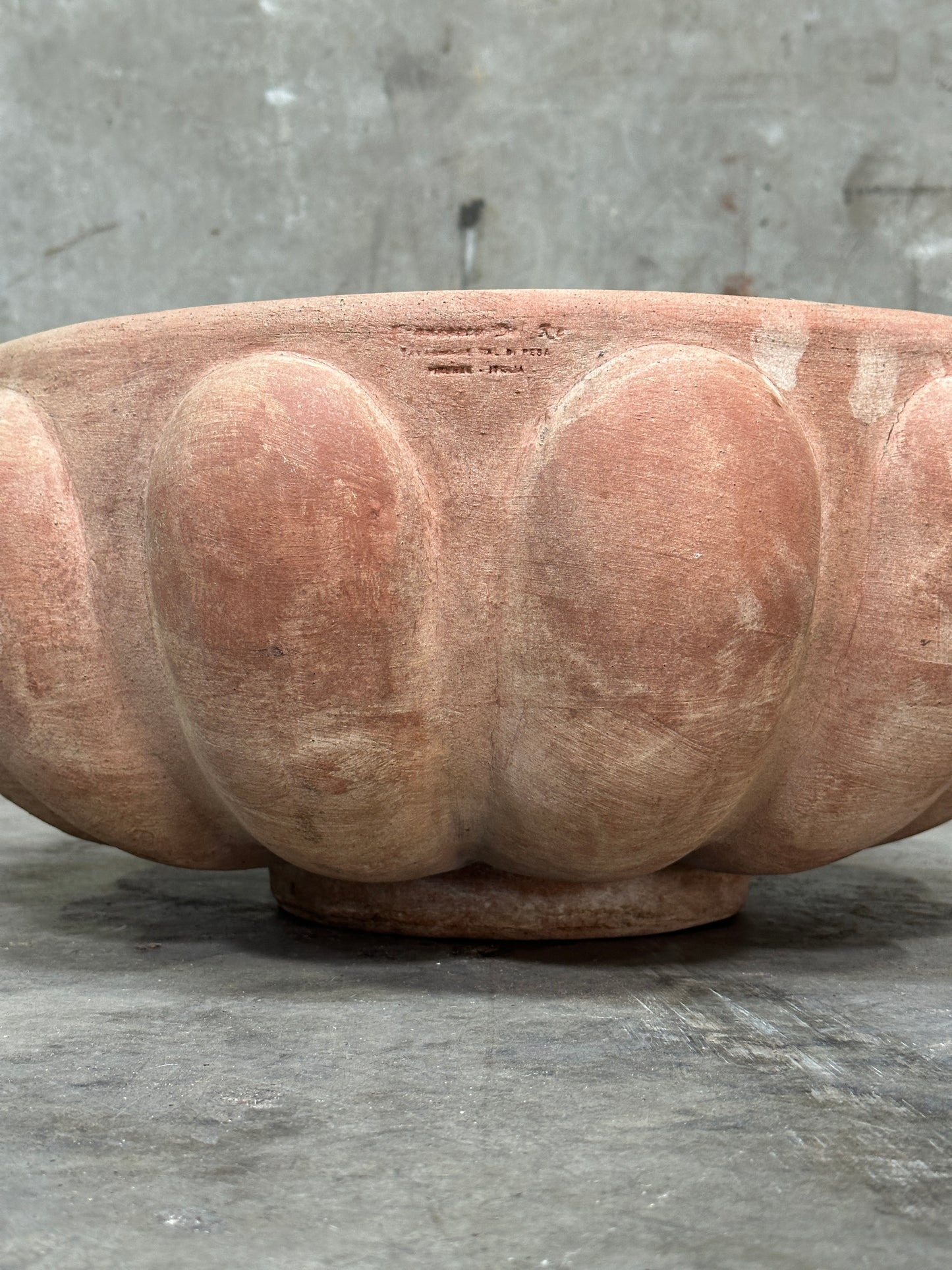 Francesco Del Re Italian Terracotta Lobed Bowl Planter, Ciotola Baccellata, 22 Inch, Weathered Patina