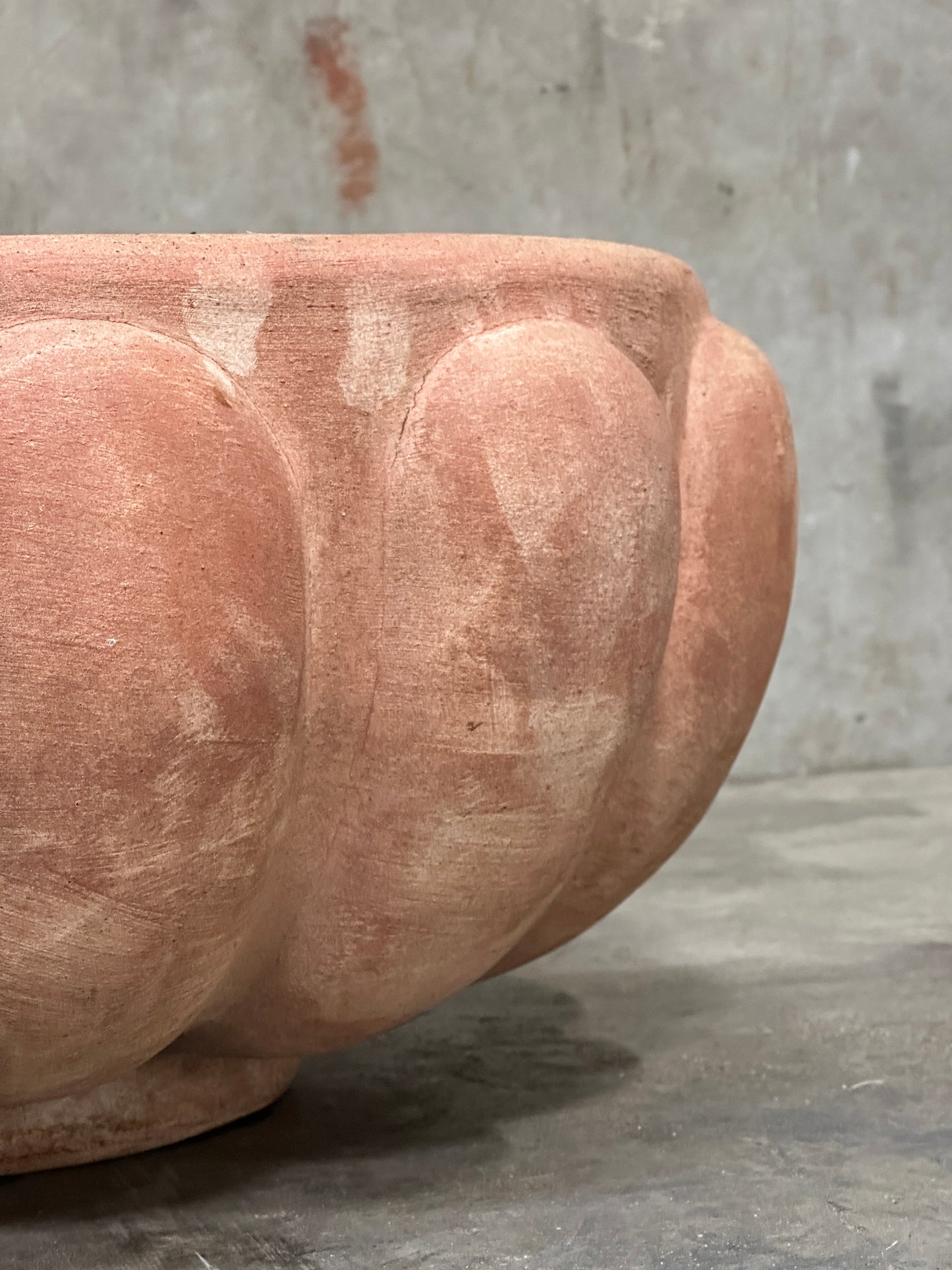 Francesco Del Re Italian Terracotta Lobed Bowl Planter, Ciotola Baccellata, 22 Inch, Weathered Patina