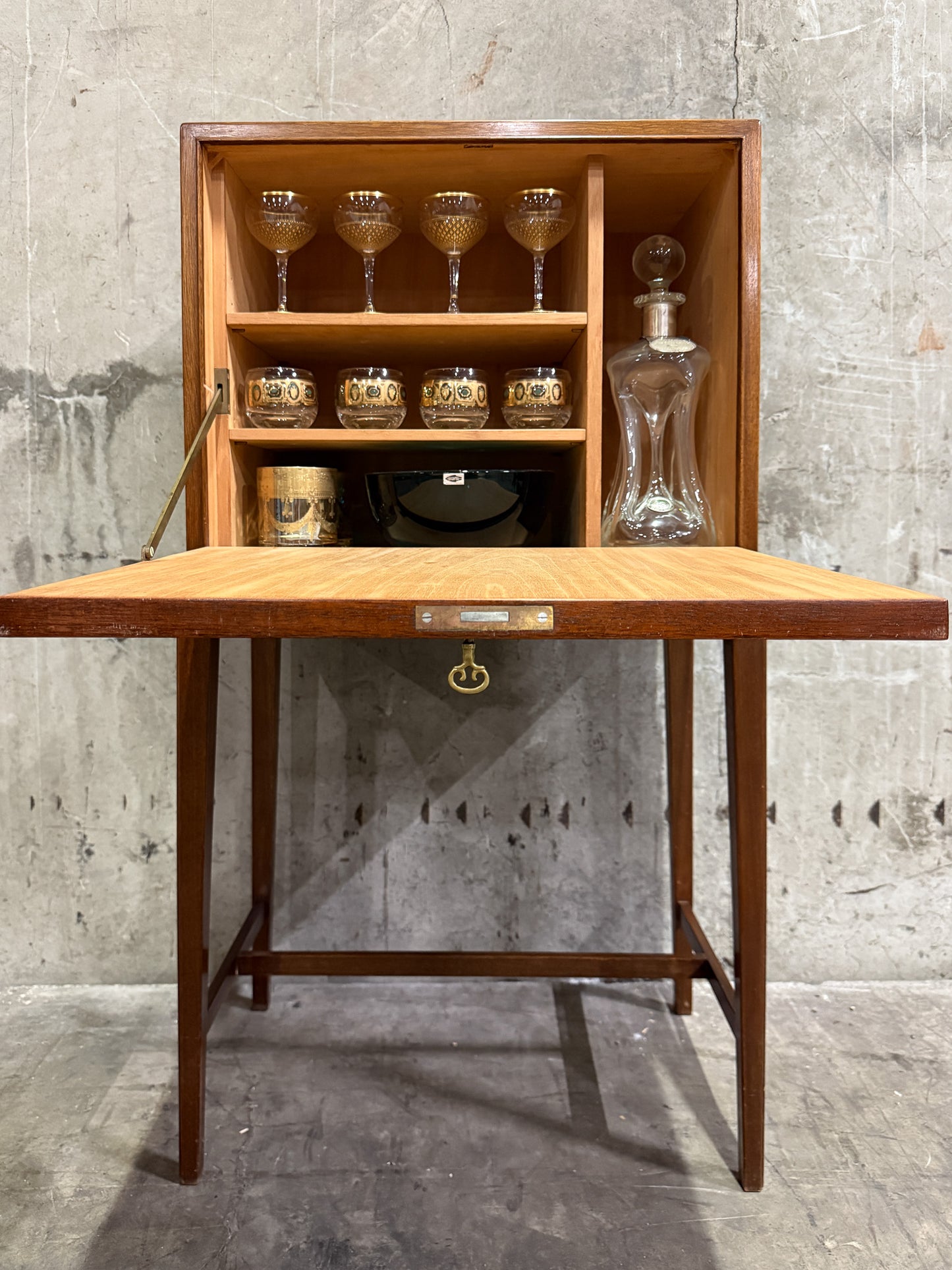 Frits Henningsen Danish Teak Drop-Front Bar Cabinet – 1940s Mid-Century Secretary (38” Tall)