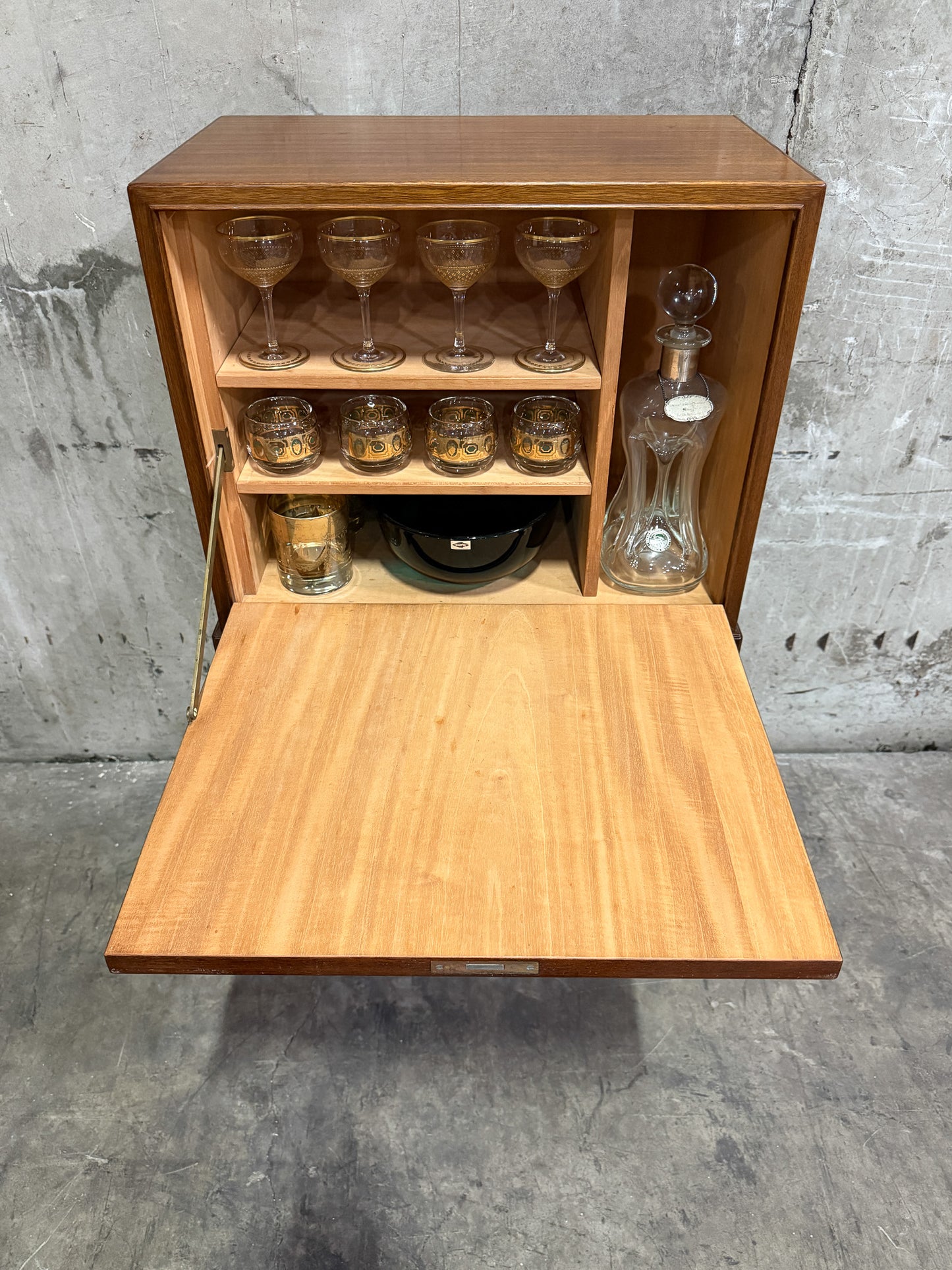 Frits Henningsen Danish Teak Drop-Front Bar Cabinet – 1940s Mid-Century Secretary (38” Tall)