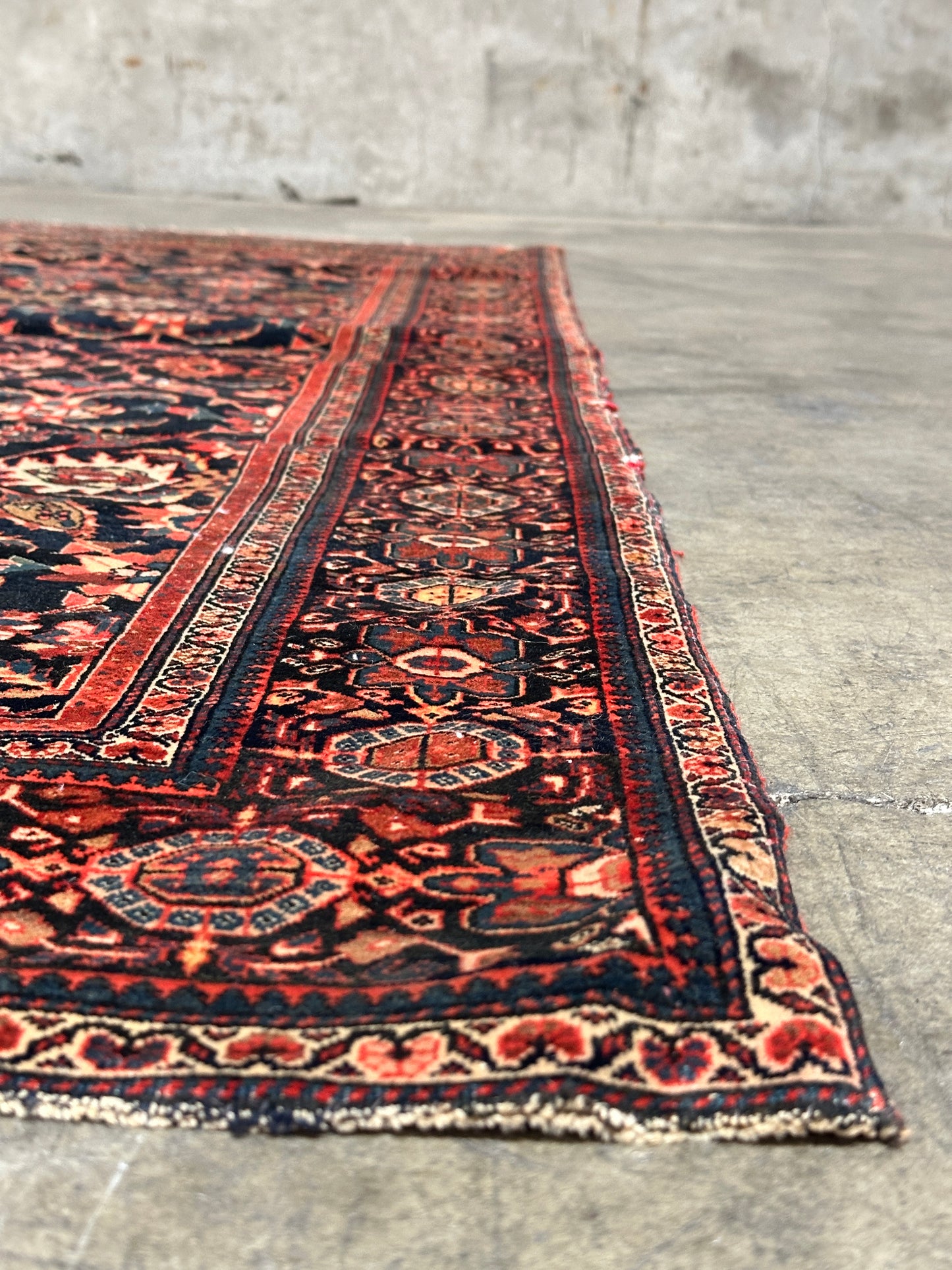 Antique Fine Persian Wool Rug, Herati Mahi Pattern, Navy Ground, Ferahan / Senneh Style, 4x6