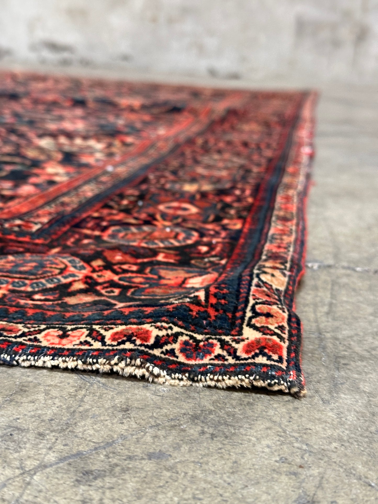 Antique Fine Persian Wool Rug, Herati Mahi Pattern, Navy Ground, Ferahan / Senneh Style, 4x6