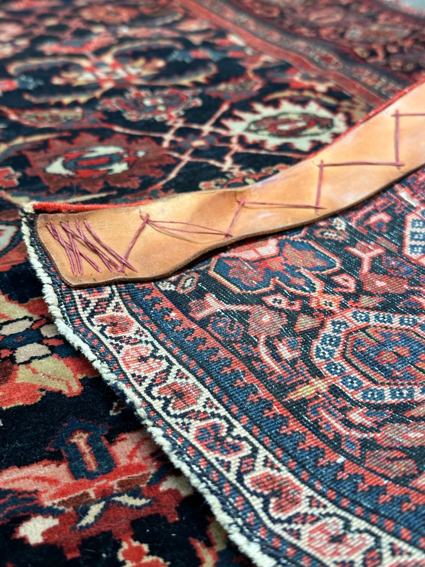 Antique Fine Persian Wool Rug, Herati Mahi Pattern, Navy Ground, Ferahan / Senneh Style, 4x6