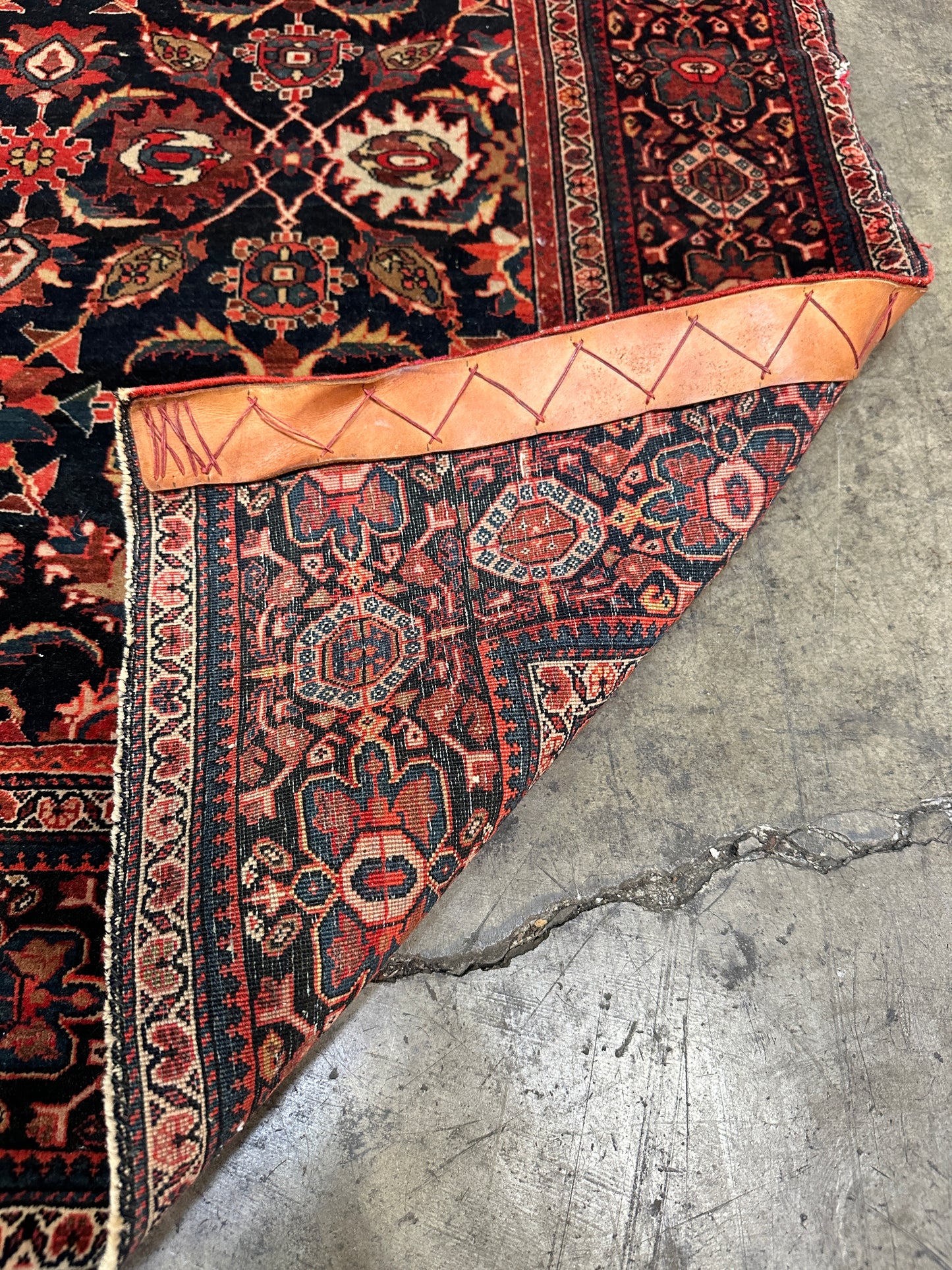 Antique Fine Persian Wool Rug, Herati Mahi Pattern, Navy Ground, Ferahan / Senneh Style, 4x6