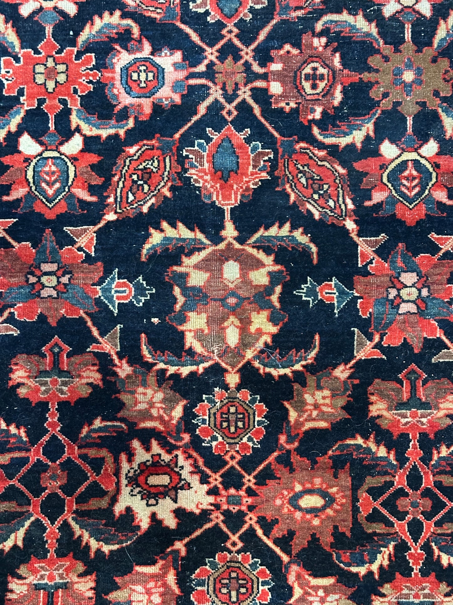 Antique Fine Persian Wool Rug, Herati Mahi Pattern, Navy Ground, Ferahan / Senneh Style, 4x6