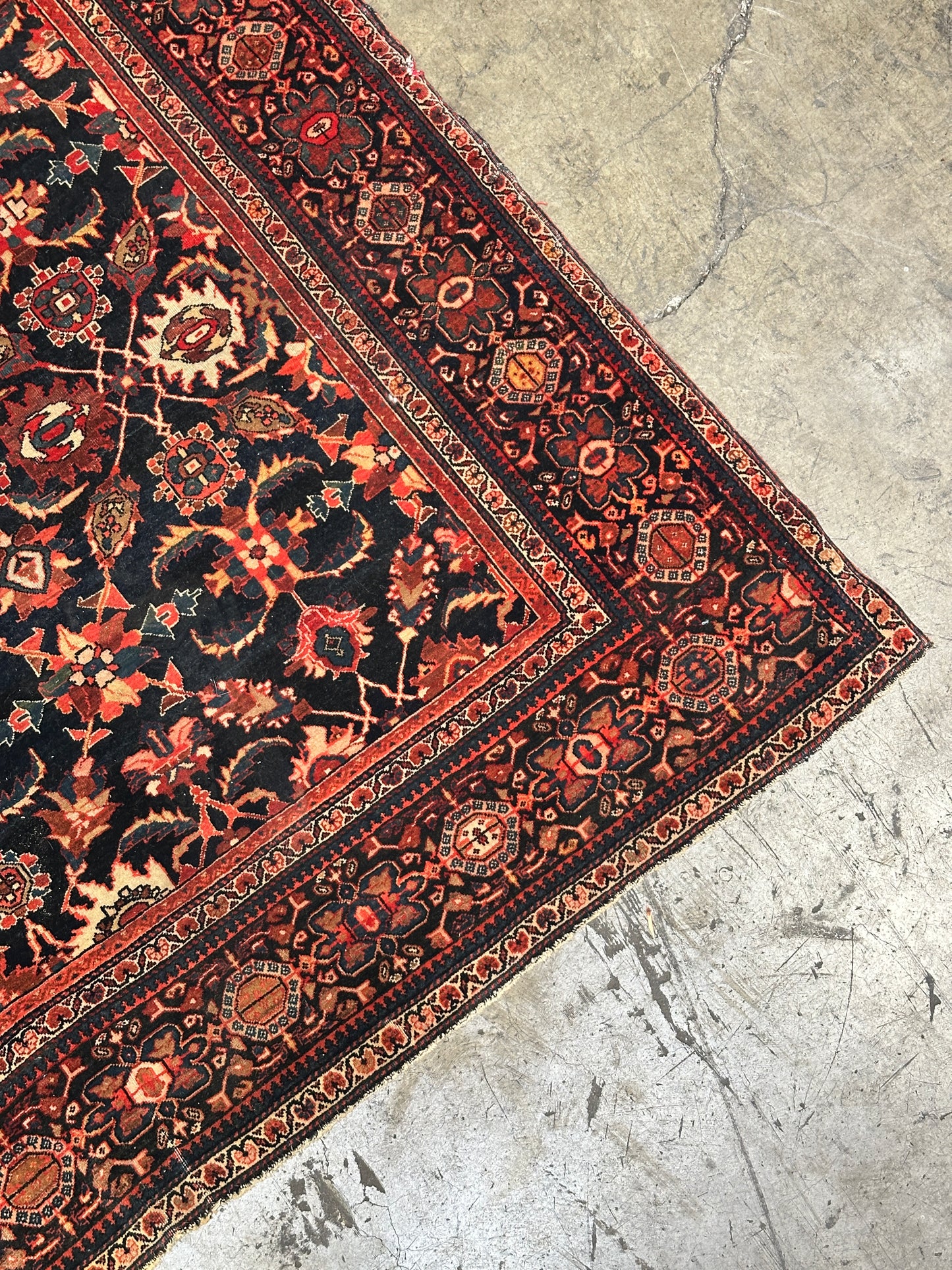 Antique Fine Persian Wool Rug, Herati Mahi Pattern, Navy Ground, Ferahan / Senneh Style, 4x6