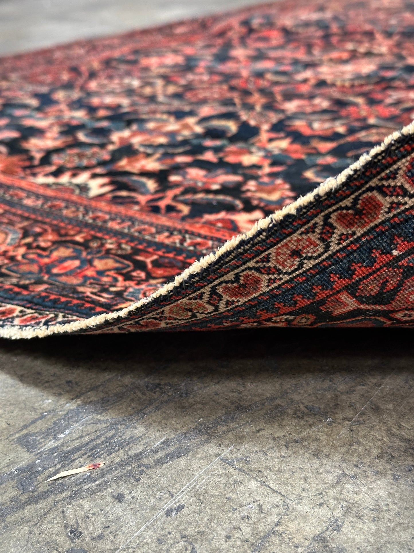 Antique Fine Persian Wool Rug, Herati Mahi Pattern, Navy Ground, Ferahan / Senneh Style, 4x6