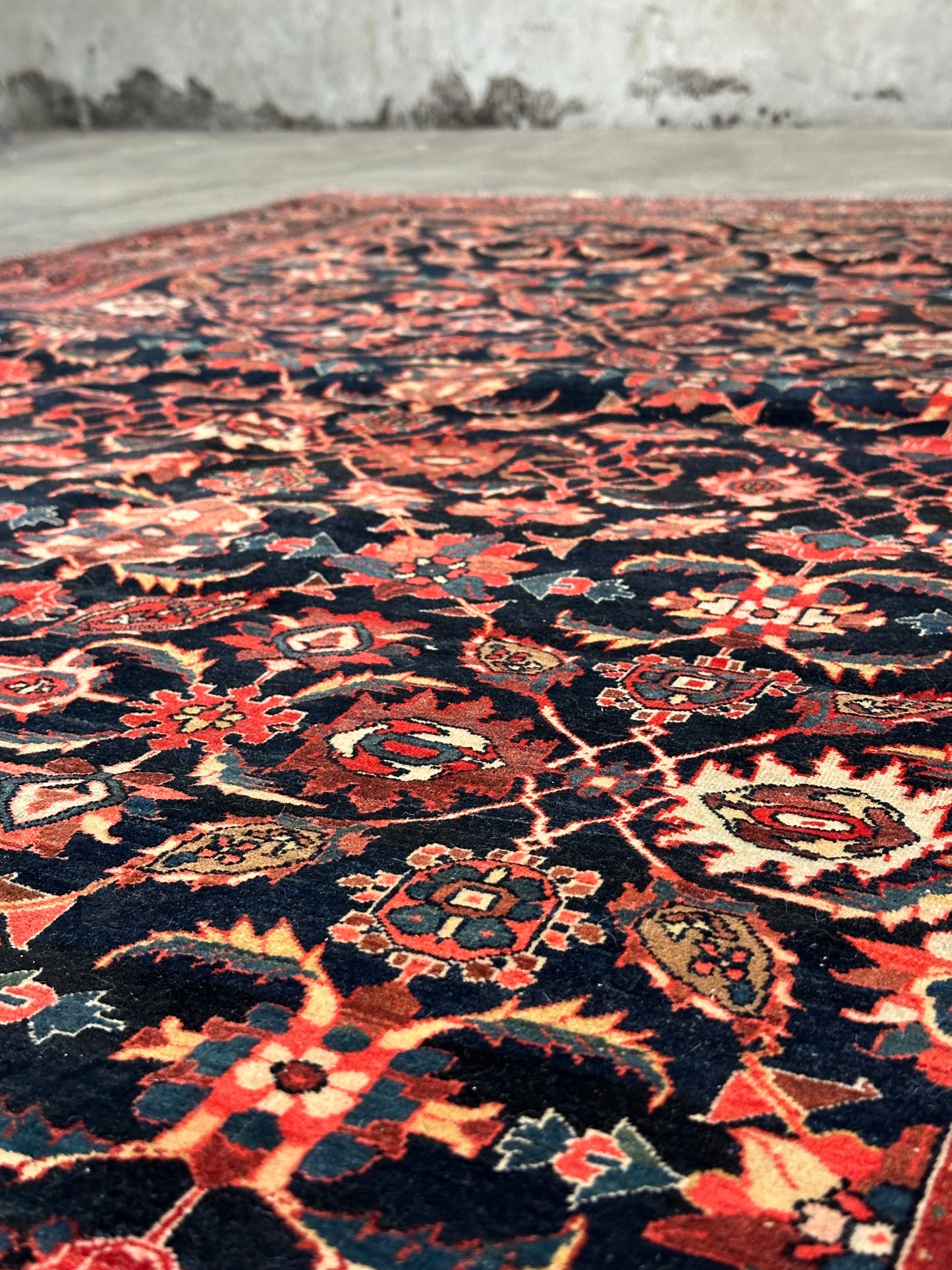 Antique Fine Persian Wool Rug, Herati Mahi Pattern, Navy Ground, Ferahan / Senneh Style, 4x6