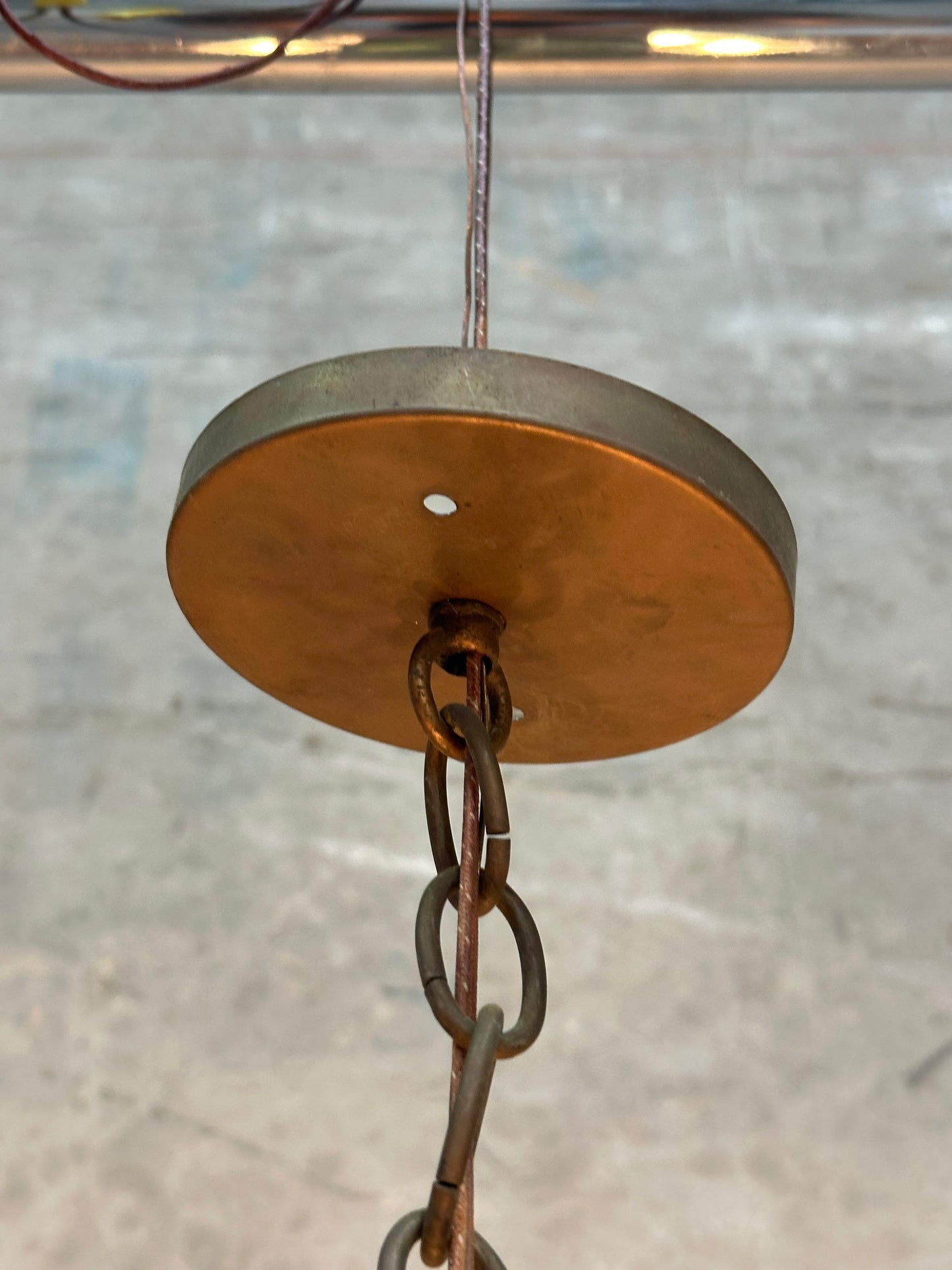 Vintage 1980s Italian-Style Brass 6-Light Pendant Chandelier, Glass Cylinder Shades, US-Listed (UL) — 1 of 2 Available, Sold Individually