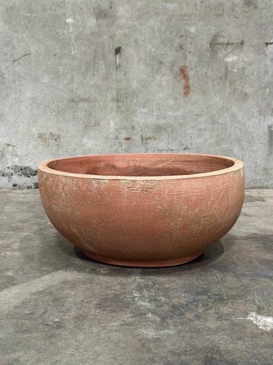 Francesco Del Re Italian Terracotta Low Cachepot Planter, Caspò Basso, 19 Inch, Weathered Patina