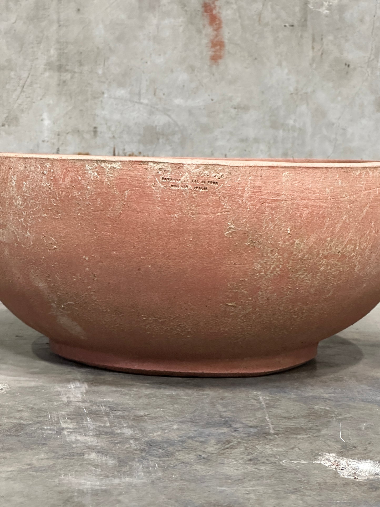 Francesco Del Re Italian Terracotta Low Cachepot Planter, Caspò Basso, 19 Inch, Weathered Patina