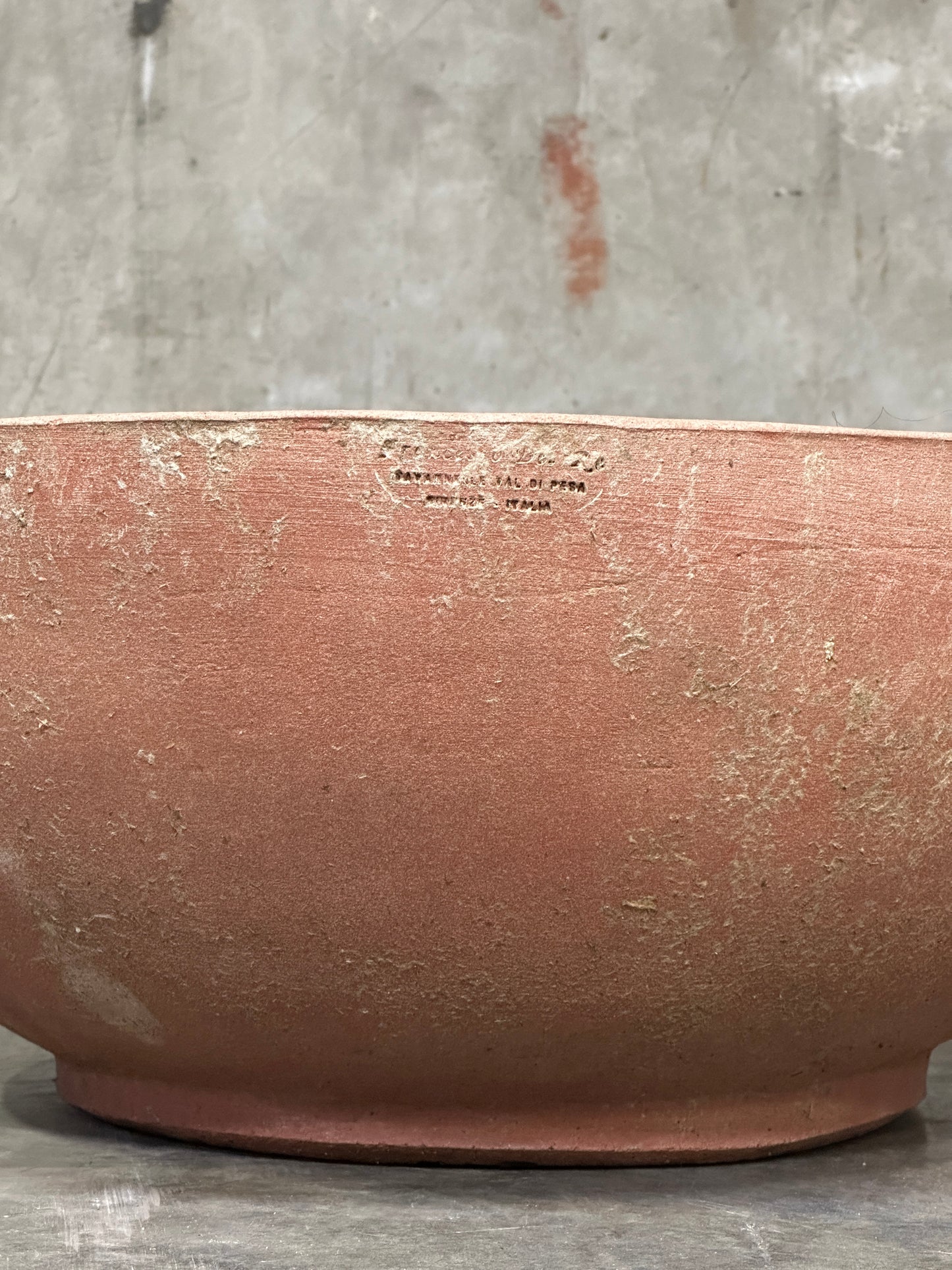 Francesco Del Re Italian Terracotta Low Cachepot Planter, Caspò Basso, 19 Inch, Weathered Patina