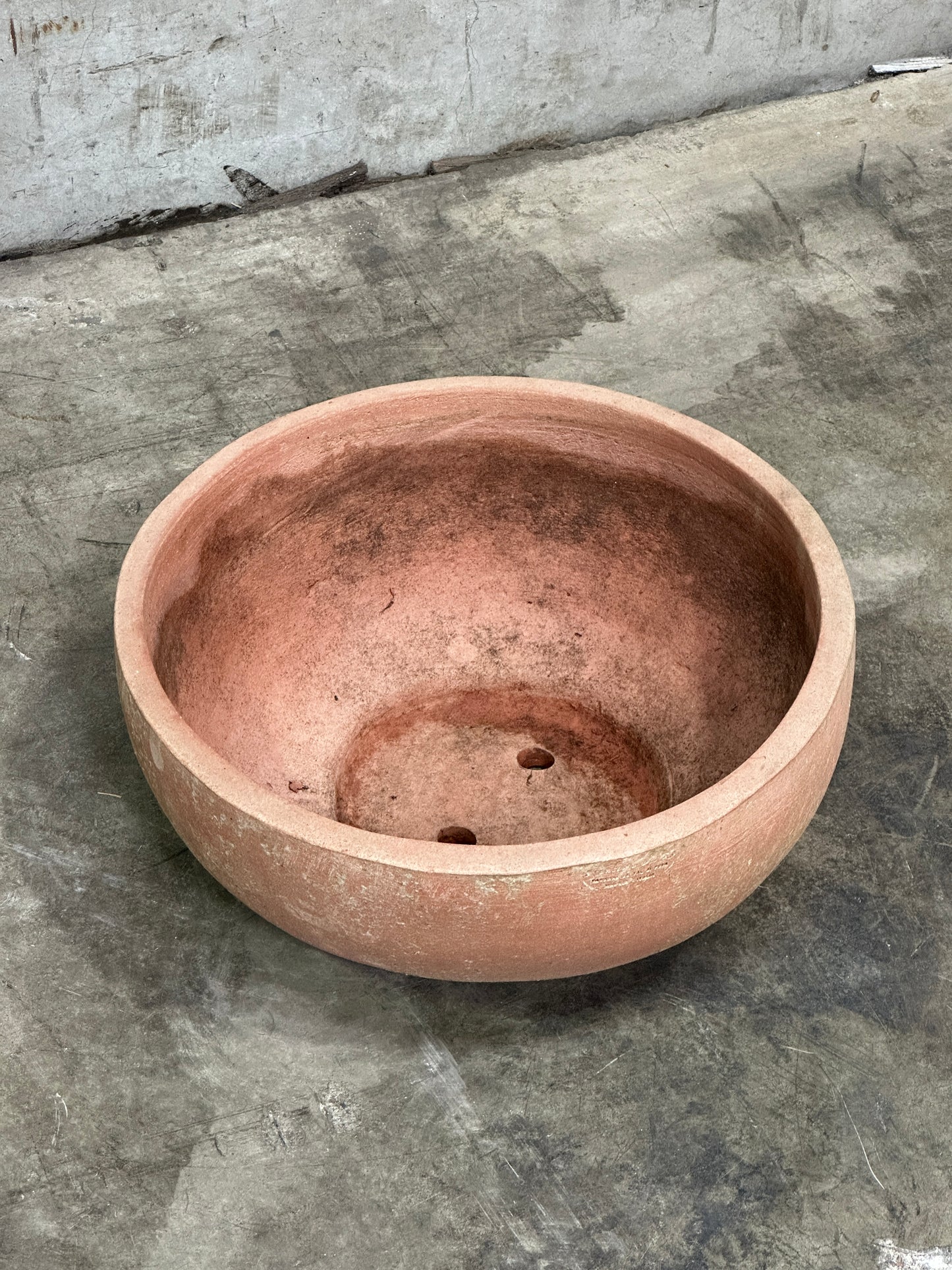 Francesco Del Re Italian Terracotta Low Cachepot Planter, Caspò Basso, 19 Inch, Weathered Patina