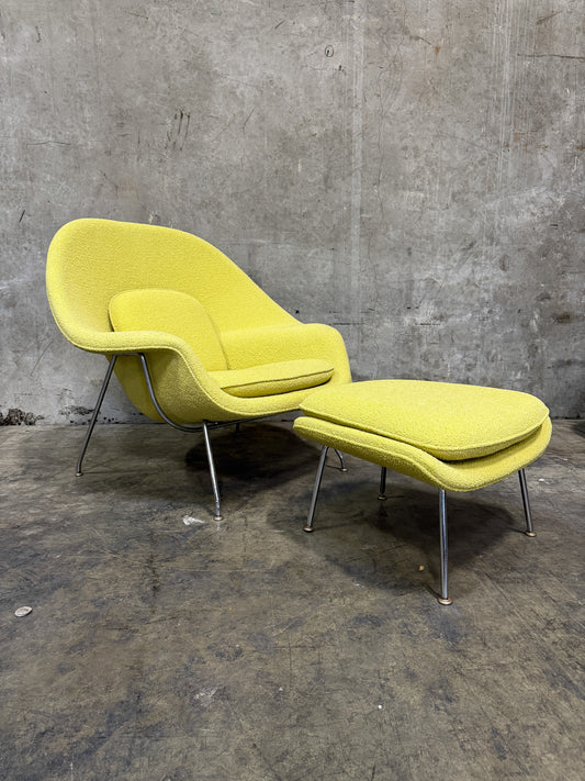 Authentic Knoll Womb Chair & Ottoman by Eero Saarinen – Original Knoll Bouclé Upholstery (Chartreuse)