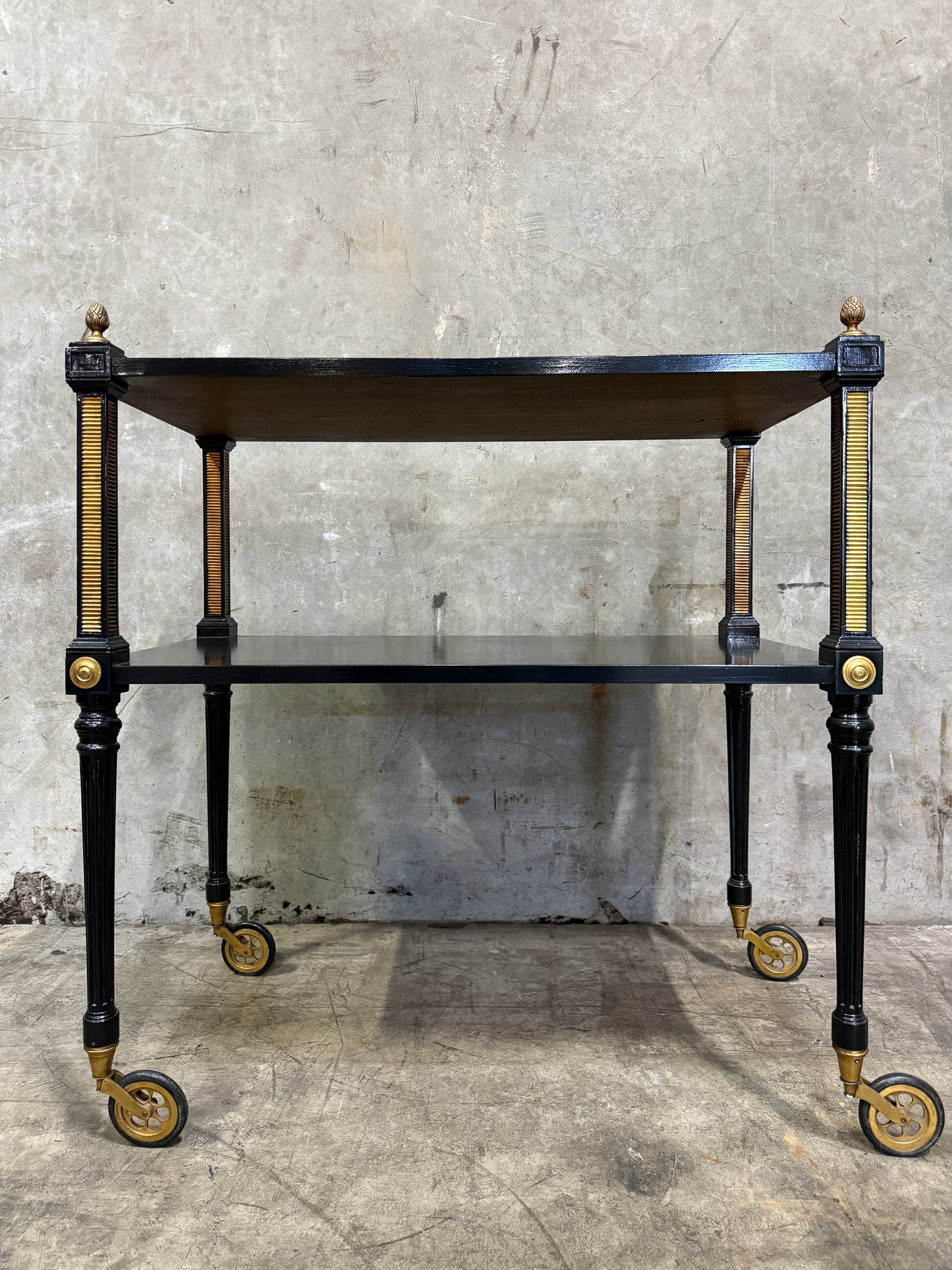 1940s Regency Ebonized & Bronze-Mounted Drinks Cart — In the Manner of Maison Jansen, Paris