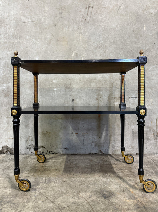1940s Regency Ebonized & Bronze-Mounted Drinks Cart — In the Manner of Maison Jansen, Paris
