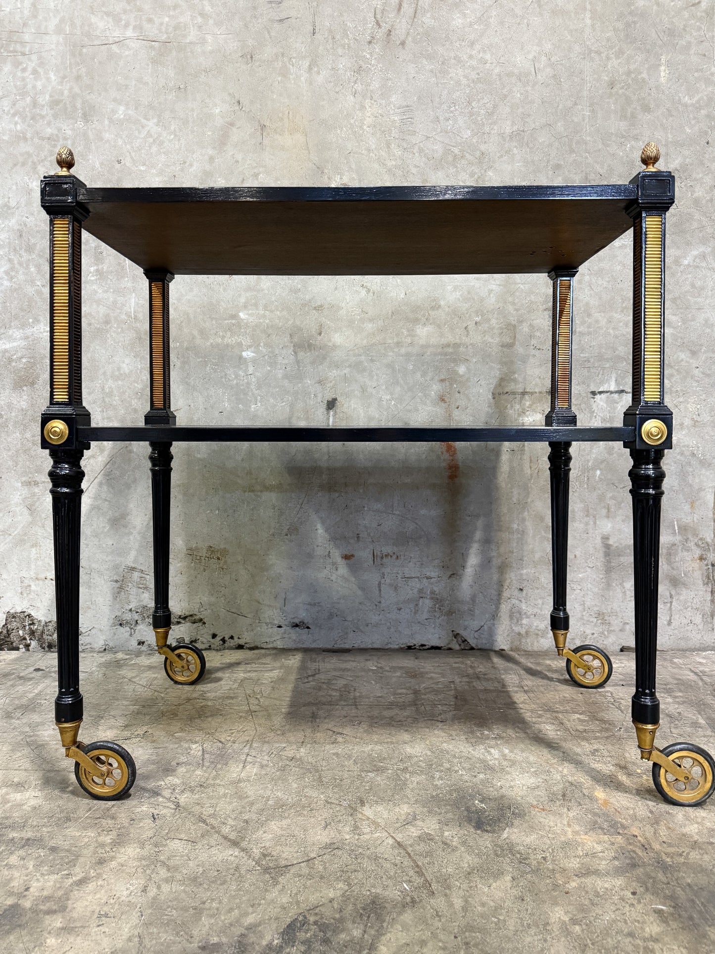 1940s Regency Ebonized & Bronze-Mounted Drinks Cart — In the Manner of Maison Jansen, Paris