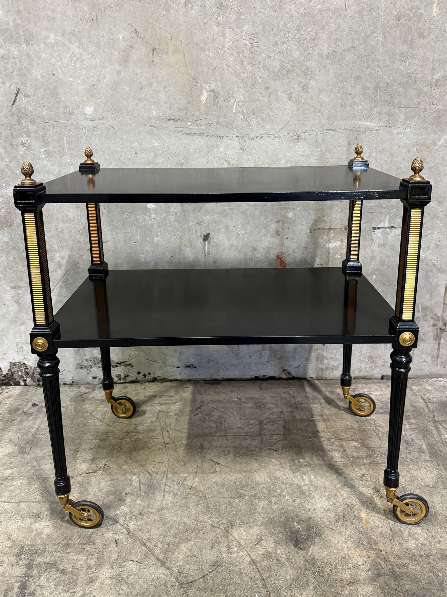 1940s Regency Ebonized & Bronze-Mounted Drinks Cart — In the Manner of Maison Jansen, Paris