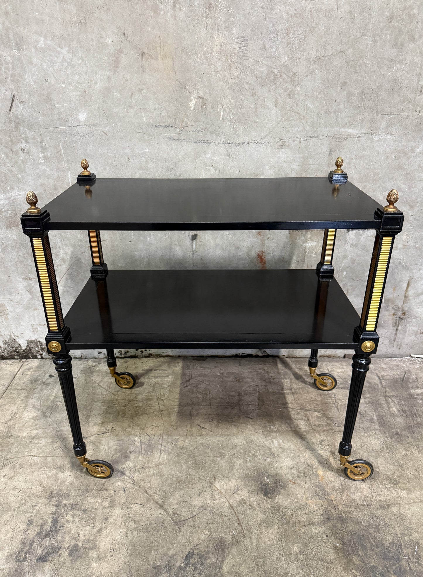 1940s Regency Ebonized & Bronze-Mounted Drinks Cart — In the Manner of Maison Jansen, Paris
