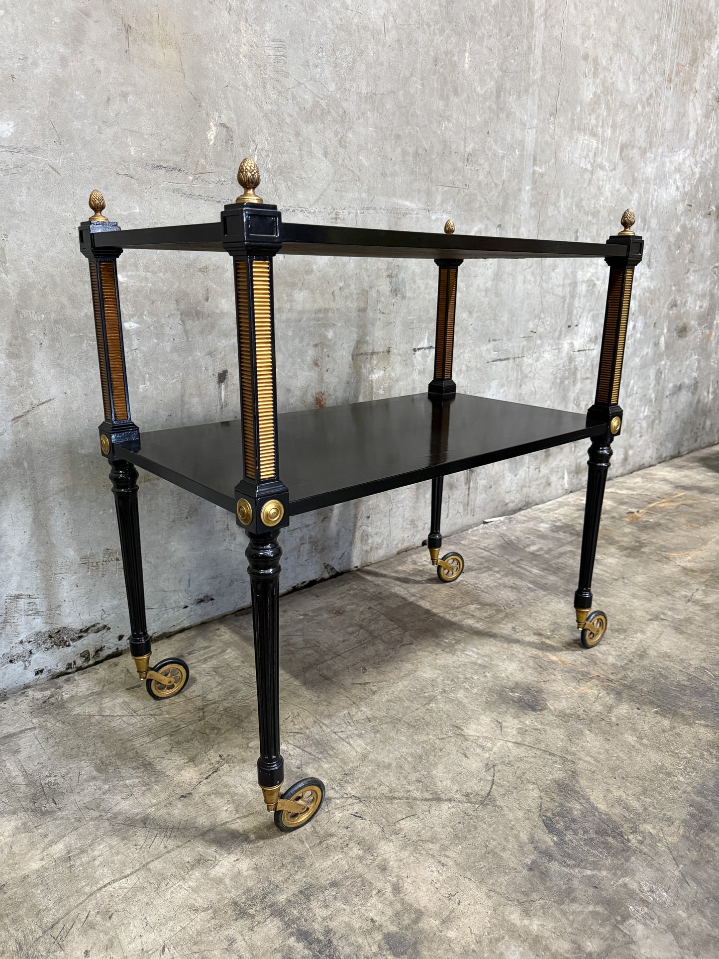 1940s Regency Ebonized & Bronze-Mounted Drinks Cart — In the Manner of Maison Jansen, Paris