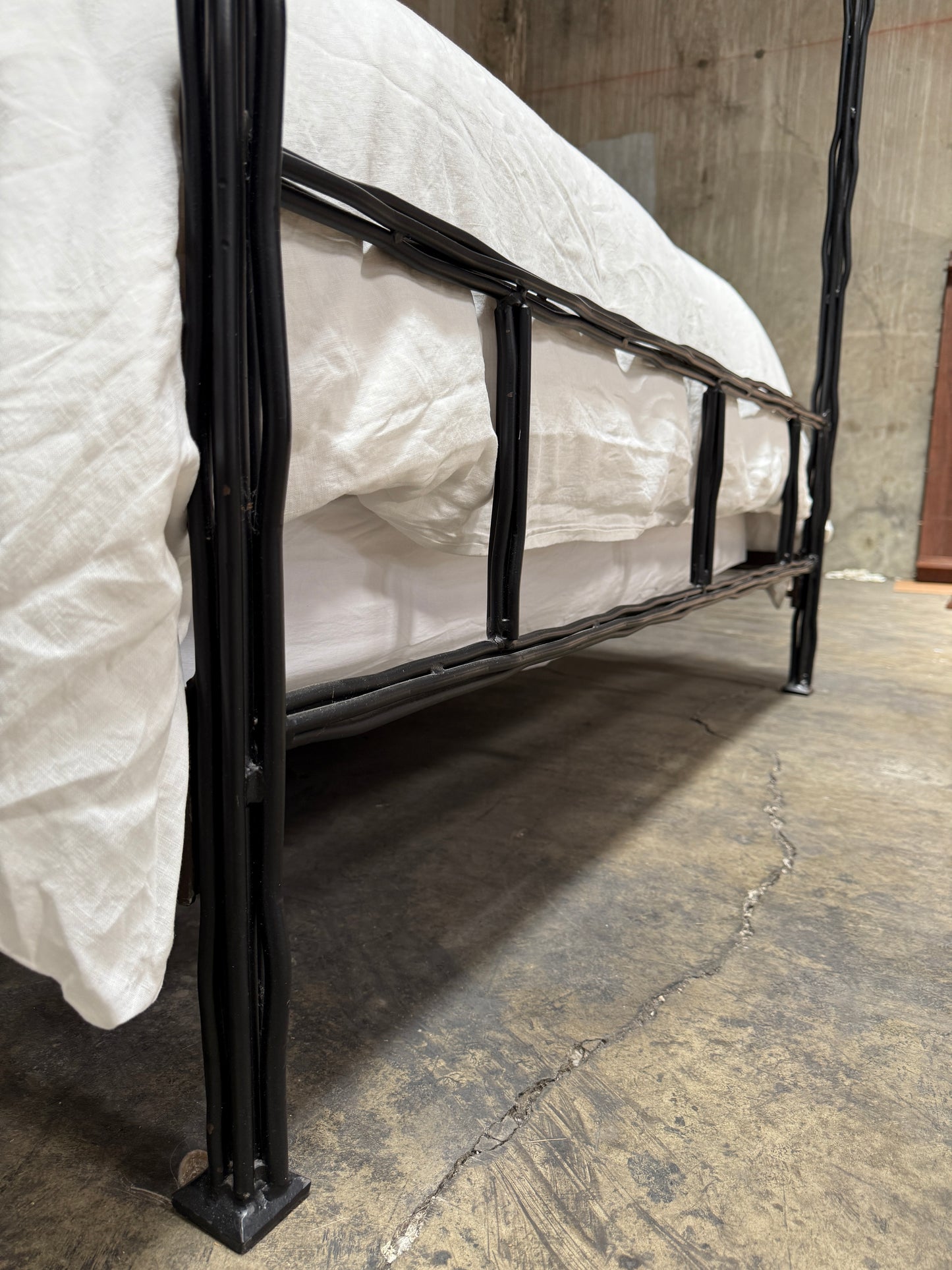 1990s Corsicana Iron Twiggy Canopy Bed – Queen Size with Bird Finials Stunning