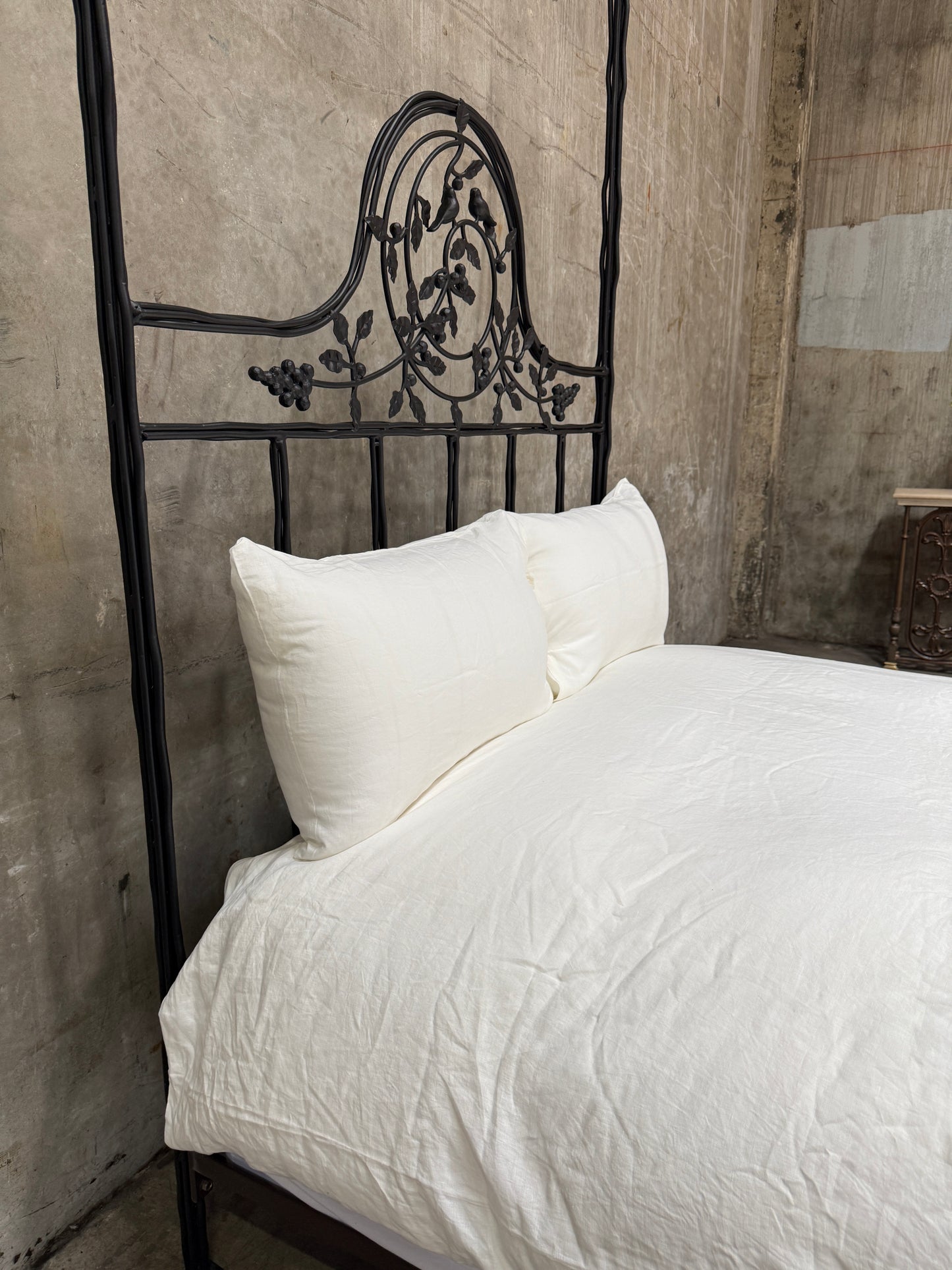 1990s Corsicana Iron Twiggy Canopy Bed – Queen Size with Bird Finials Stunning