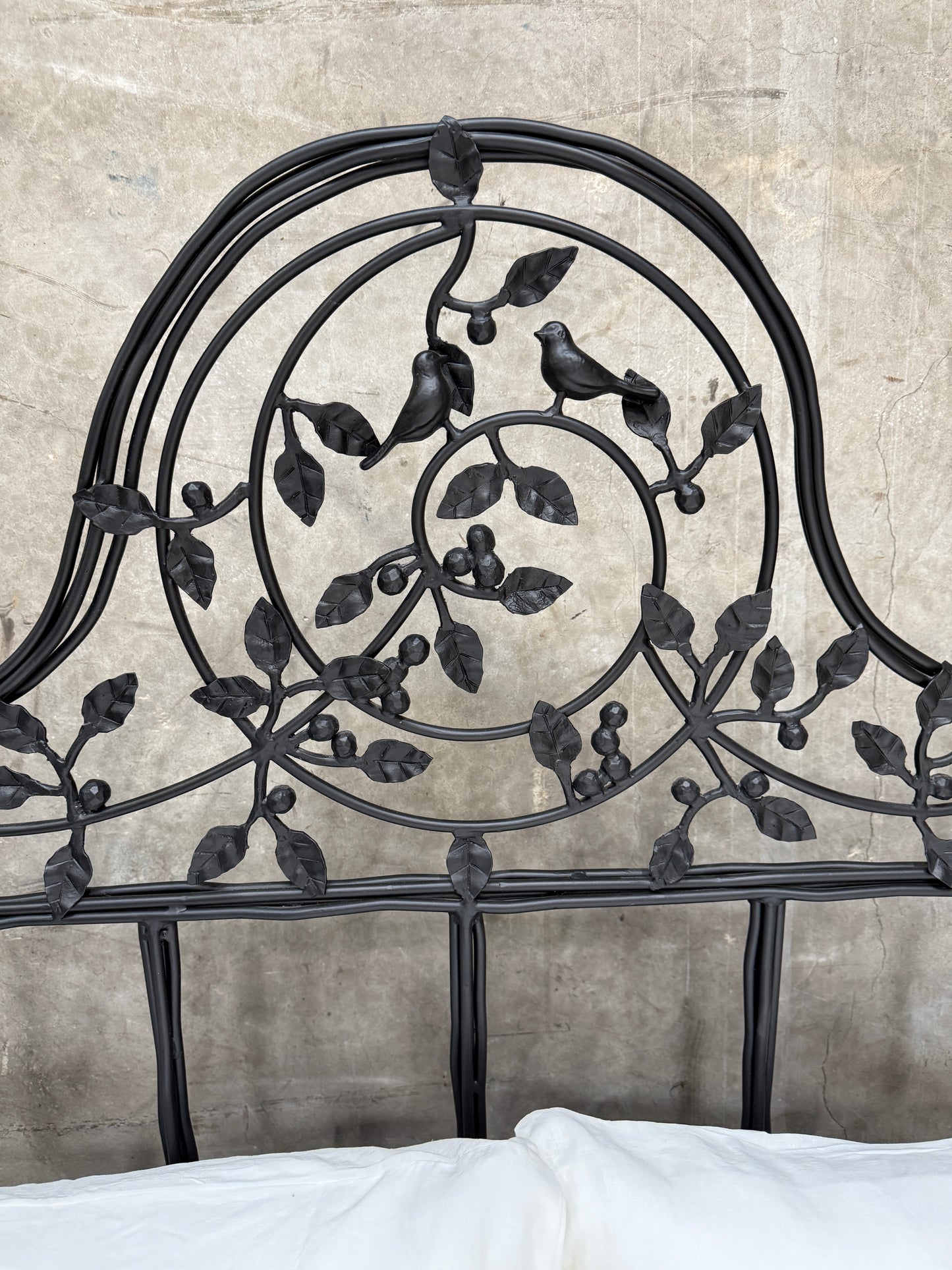 1990s Corsicana Iron Twiggy Canopy Bed – Queen Size with Bird Finials Stunning