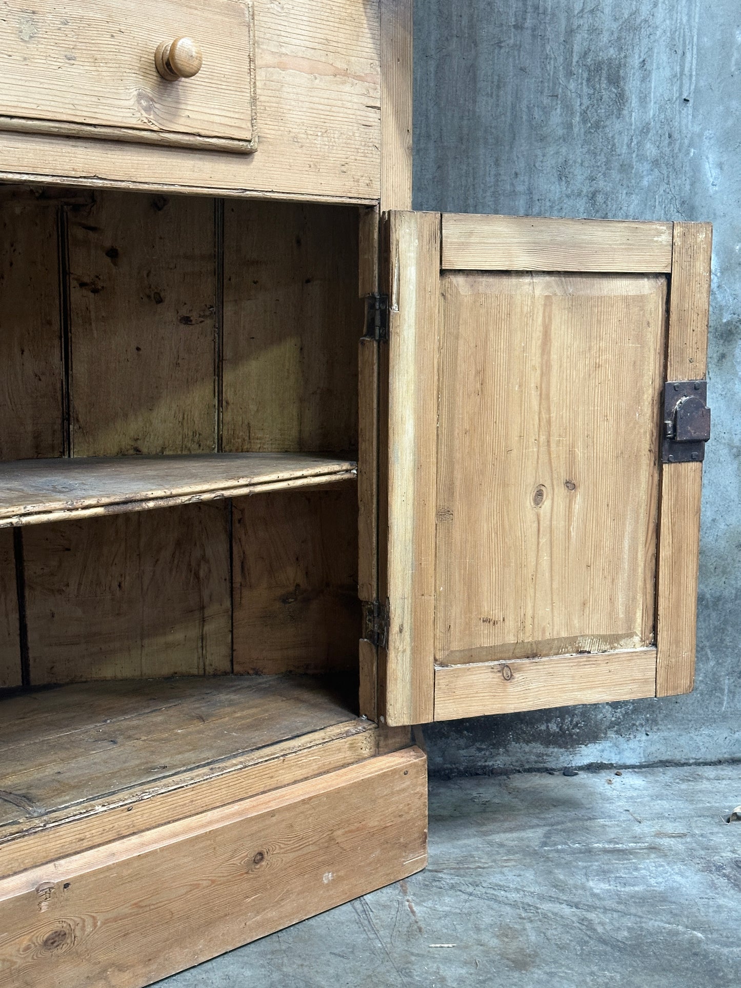 Antique French Country Pine Corner Cupboard, Original Bare-Wood Surface, Hand-Forged Lock, c. 1850-1880