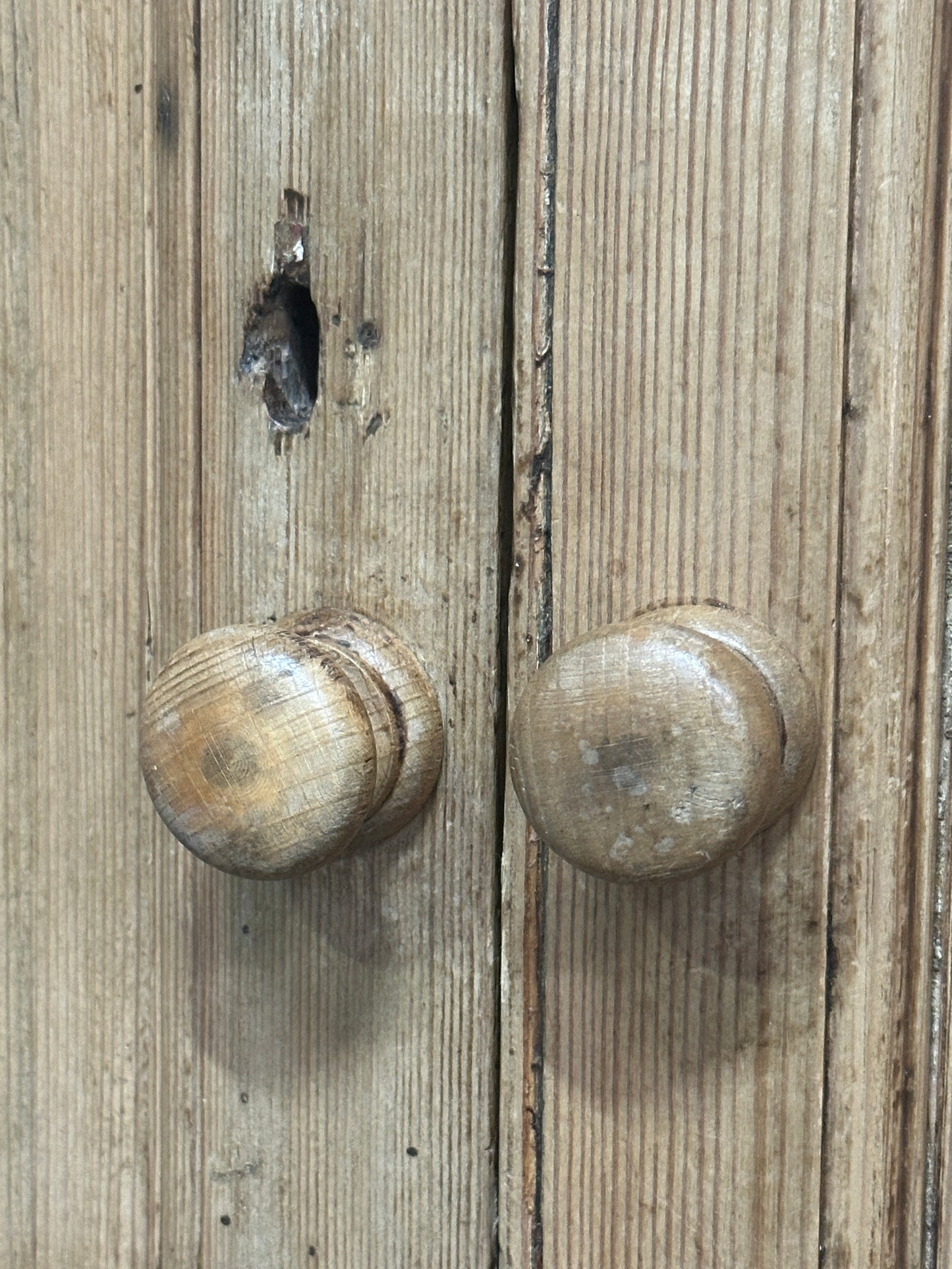 Antique French Country Pine Corner Cupboard, Original Bare-Wood Surface, Hand-Forged Lock, c. 1850-1880
