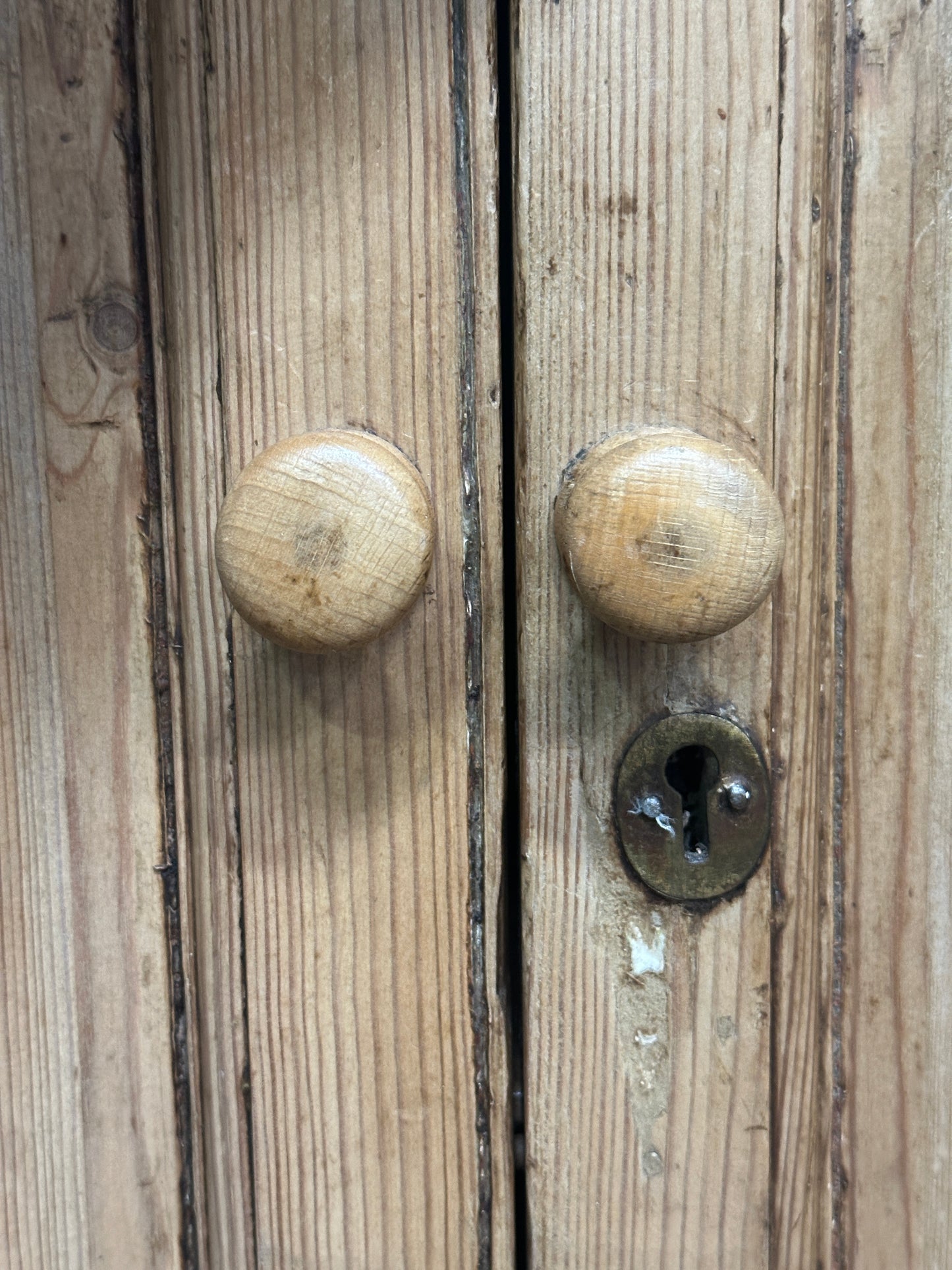 Antique French Country Pine Corner Cupboard, Original Bare-Wood Surface, Hand-Forged Lock, c. 1850-1880