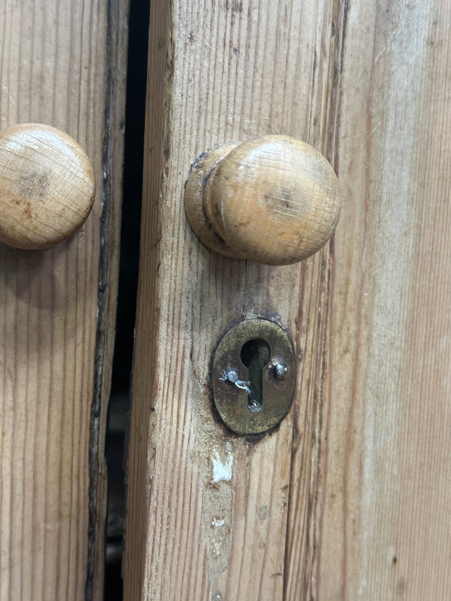 Antique French Country Pine Corner Cupboard, Original Bare-Wood Surface, Hand-Forged Lock, c. 1850-1880