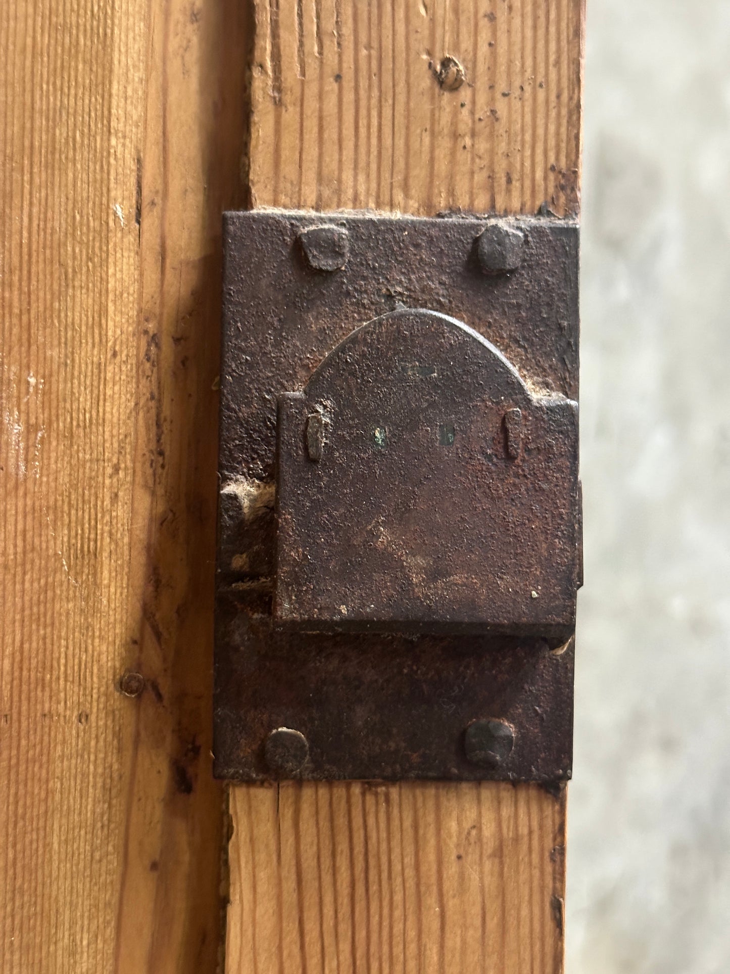 Antique French Country Pine Corner Cupboard, Original Bare-Wood Surface, Hand-Forged Lock, c. 1850-1880