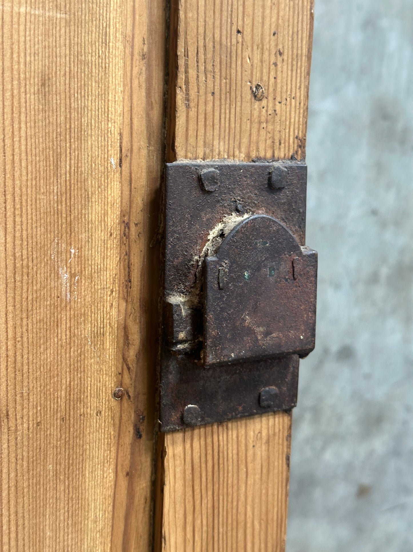 Antique French Country Pine Corner Cupboard, Original Bare-Wood Surface, Hand-Forged Lock, c. 1850-1880