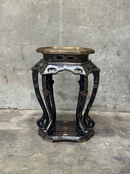 Antique Chinese Carved Hardwood Jardiniere Stand, Black Lacquer, Late Qing / Republic, Kilbridge Provenance