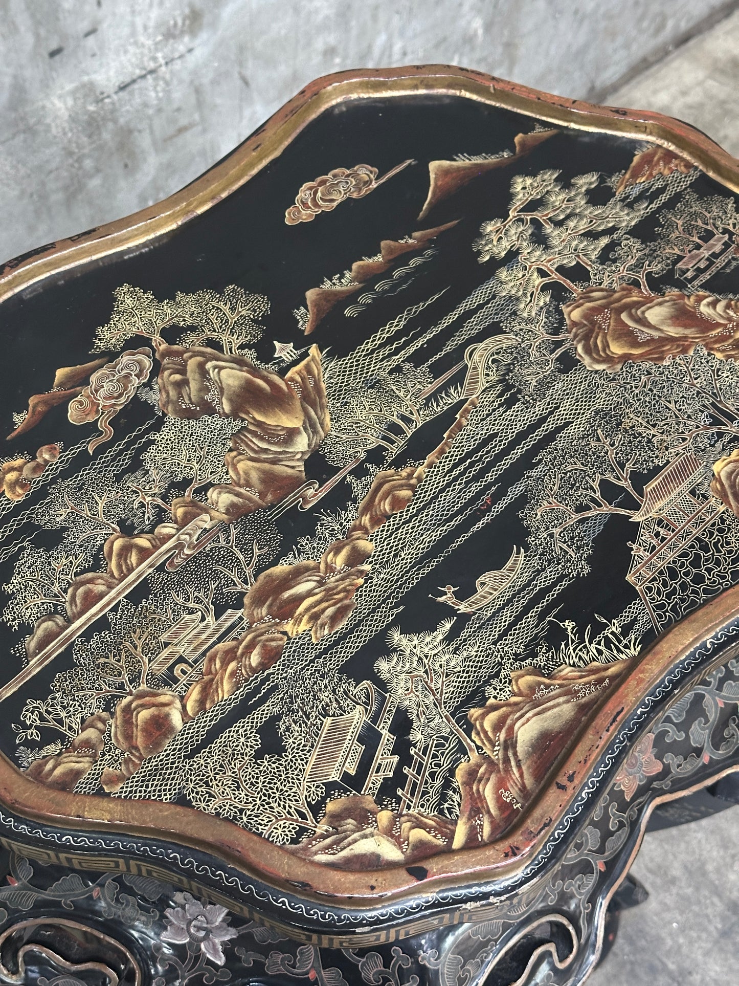 Antique Chinese Carved Hardwood Jardiniere Stand, Black Lacquer, Late Qing / Republic, Kilbridge Provenance